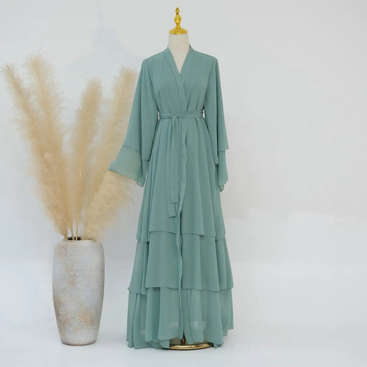 Elegant Chiffon Muslim Women's Open Abaya Dress - Modest Islamic Prayer Dress for Women, Perfect for Prayer, Mosque, and Special Occasions