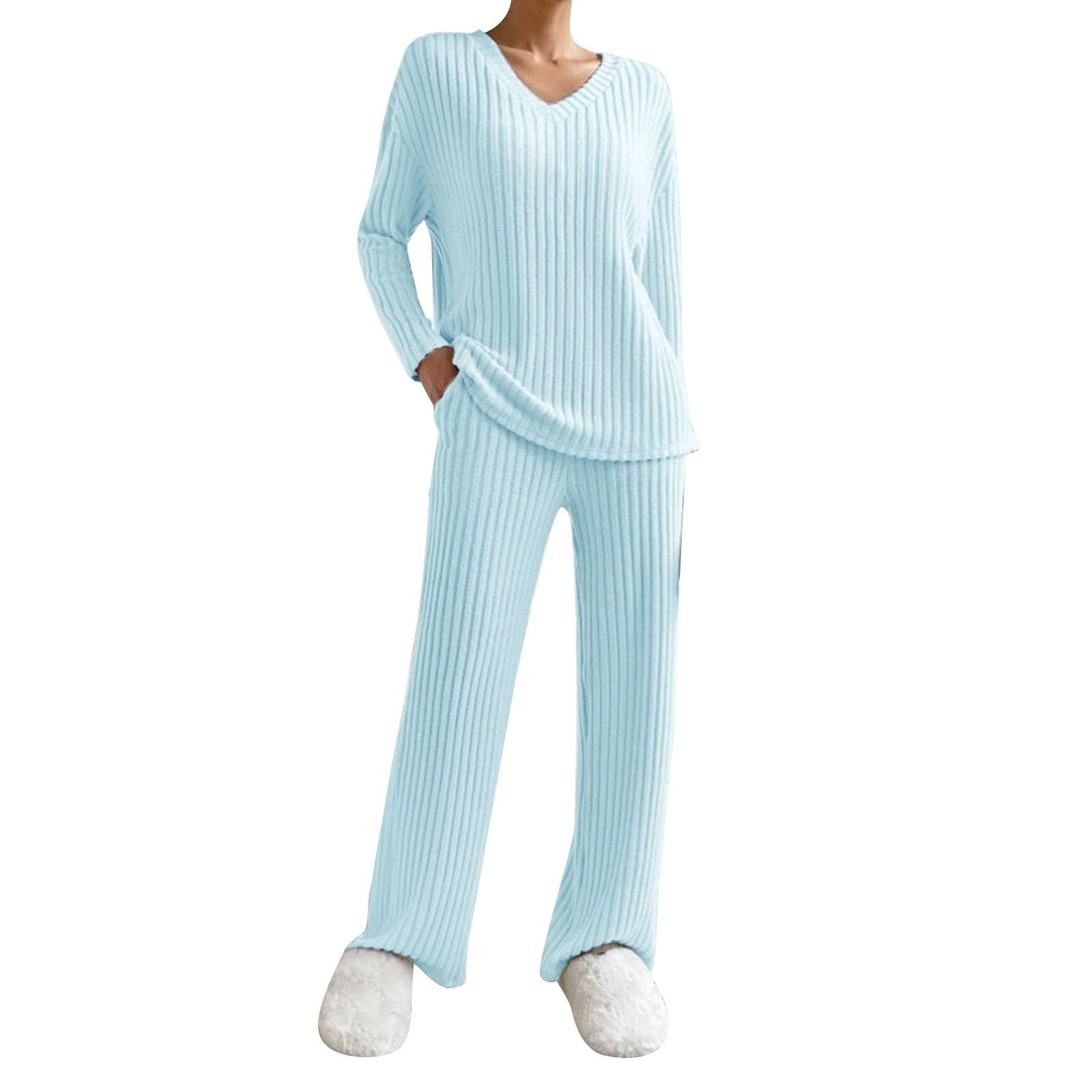 Women's 2-Piece Ribbed Lounge Wear Set - Soft Tracksuit & Cozy Pajama Set for Sleepwear, Loungewear & Homewear | Perfect for Relaxing at Home, Lounging & Sleeping