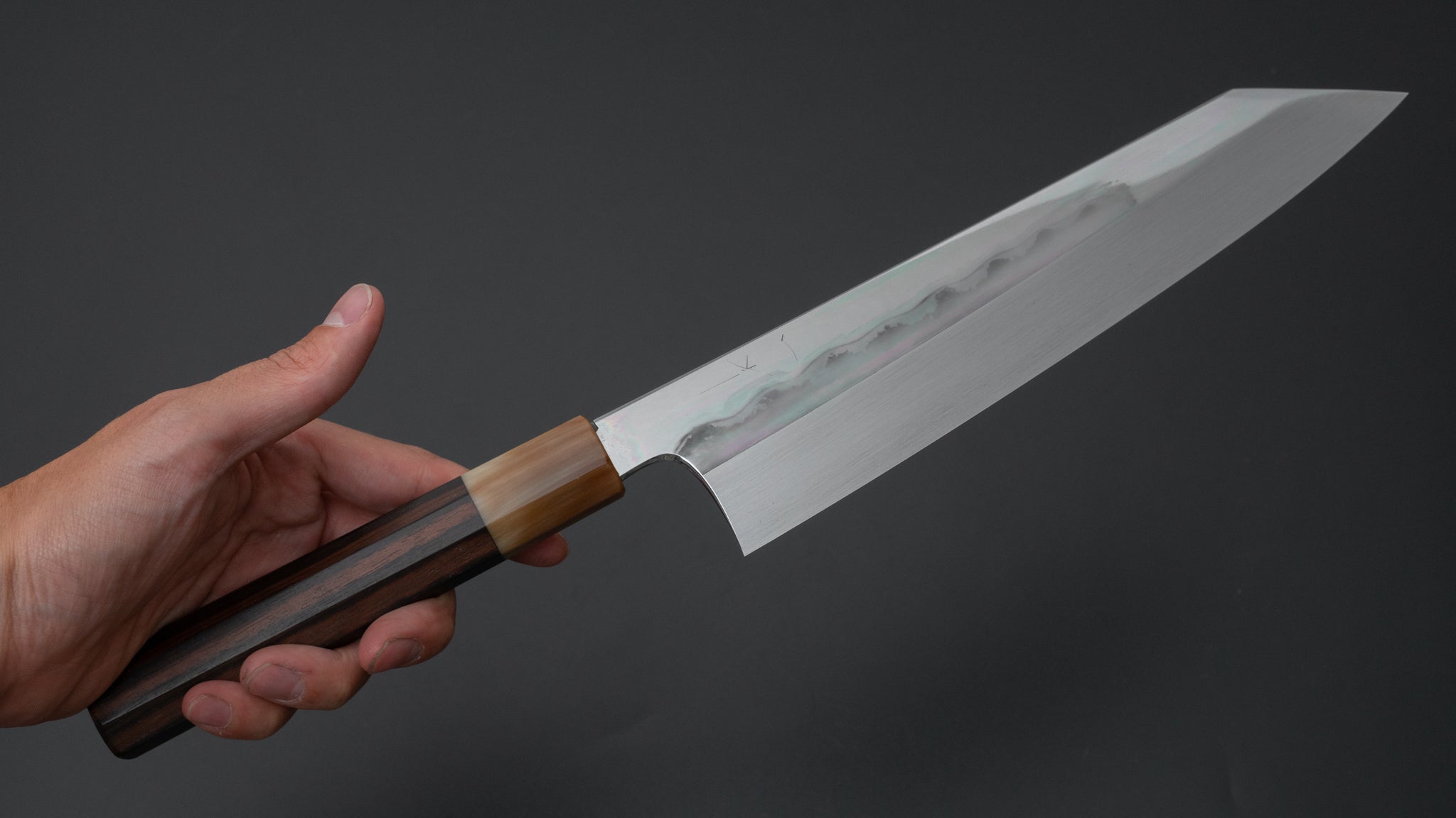 Hitohira Togashi White #1 Notaremon Mizu Honyaki Kiritsuke Gyuto 240mm Japanese Chef Knife with Taihei Makassar Ebony Handle (#070/Saya Included) - Perfect for Sushi, Sashimi & Precision Cutting