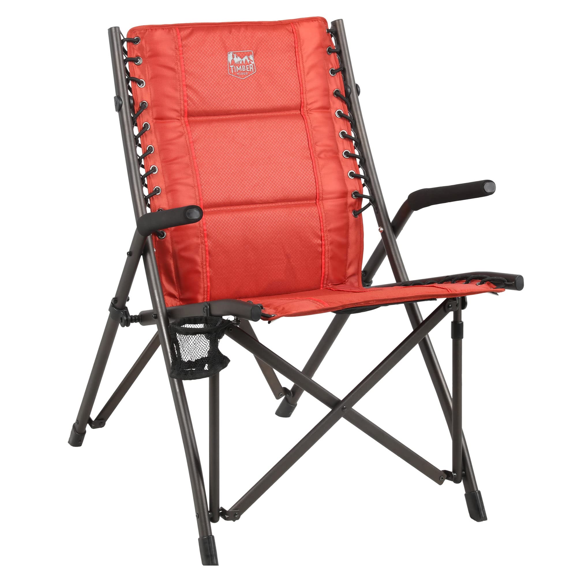 TIMBER RIDGE Heavy Duty Folding Camping Chair for Adults - 300 lbs Weight Capacity, Padded Seat with Armrests & Cup Holder, Portable Collapsible Outdoor Chair for Camping, Beach, Fishing, Picnics, Backyard, Lawn & Tailgating - Red
