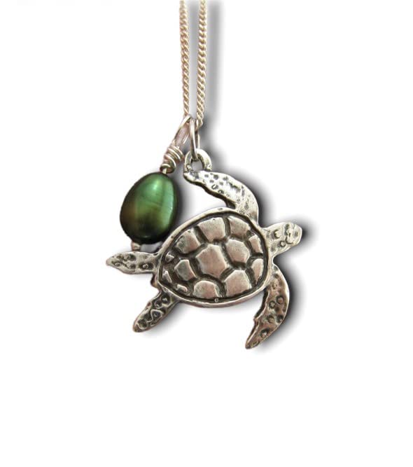 Sterling Silver Sea Turtle Pendant Necklace with Removable Charm - 925 Silver Chain for Women - Perfect for Beach Vacations, Gifts & Everyday Wear