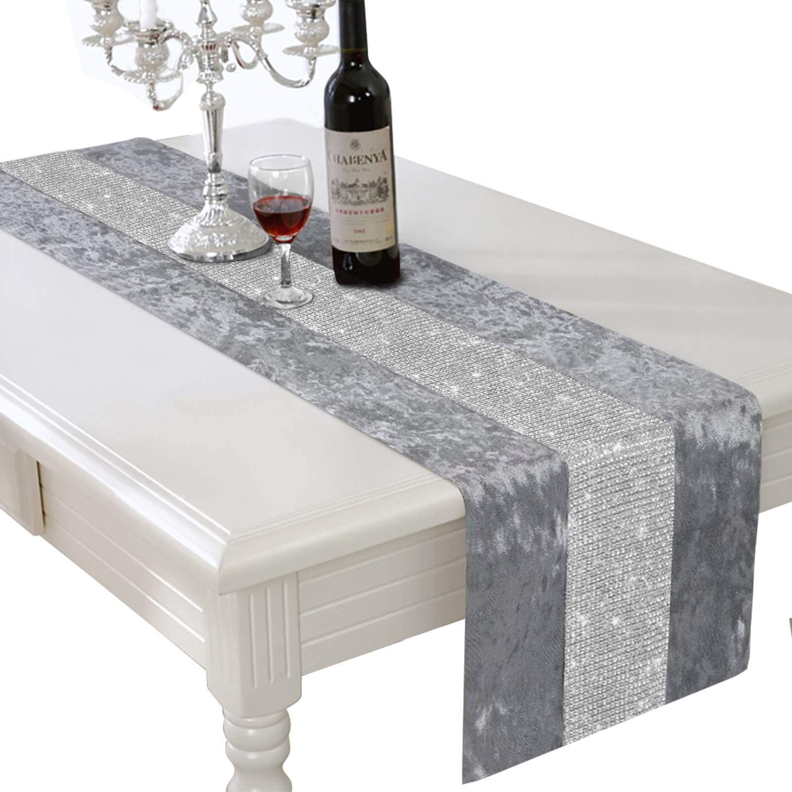 Elegant 13 x 108 Inch Glam Table Runner with Diamante Strip - Rectangular Dining Table Decor for Home, Kitchen, Party, Wedding & Christmas | Perfect for Holiday Dinners, Bridal Showers & Festive Celebrations
