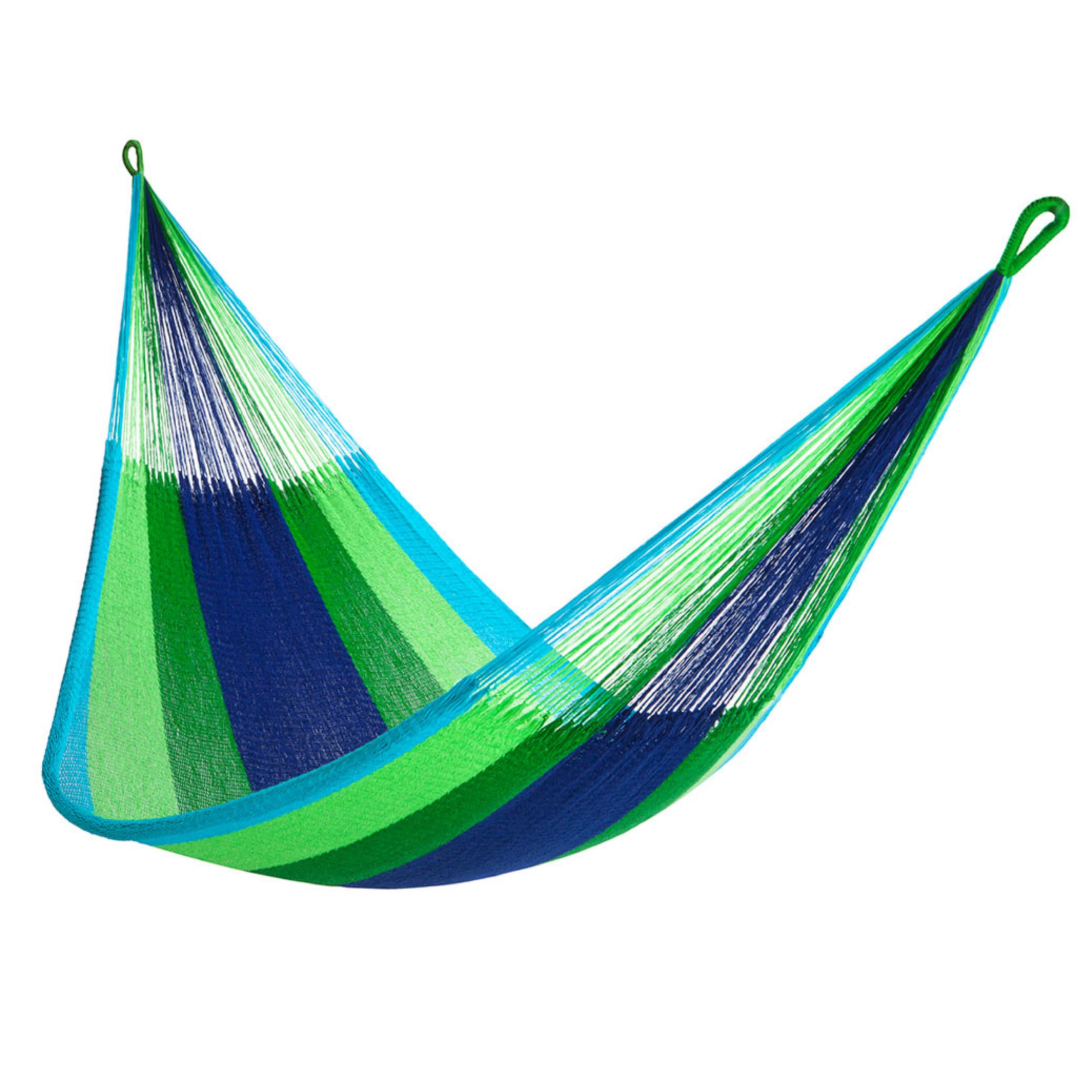 Premium Handwoven Hammock for Outdoor Relaxation - Family Size (550lb Capacity) - Weather-Resistant & Ultra Soft Cotton - Easy to Hang - Artisan Made by Yellow Leaf Hammocks - Blue & Green Color - Perfect for Backyard, Beach, Camping & Patio Use