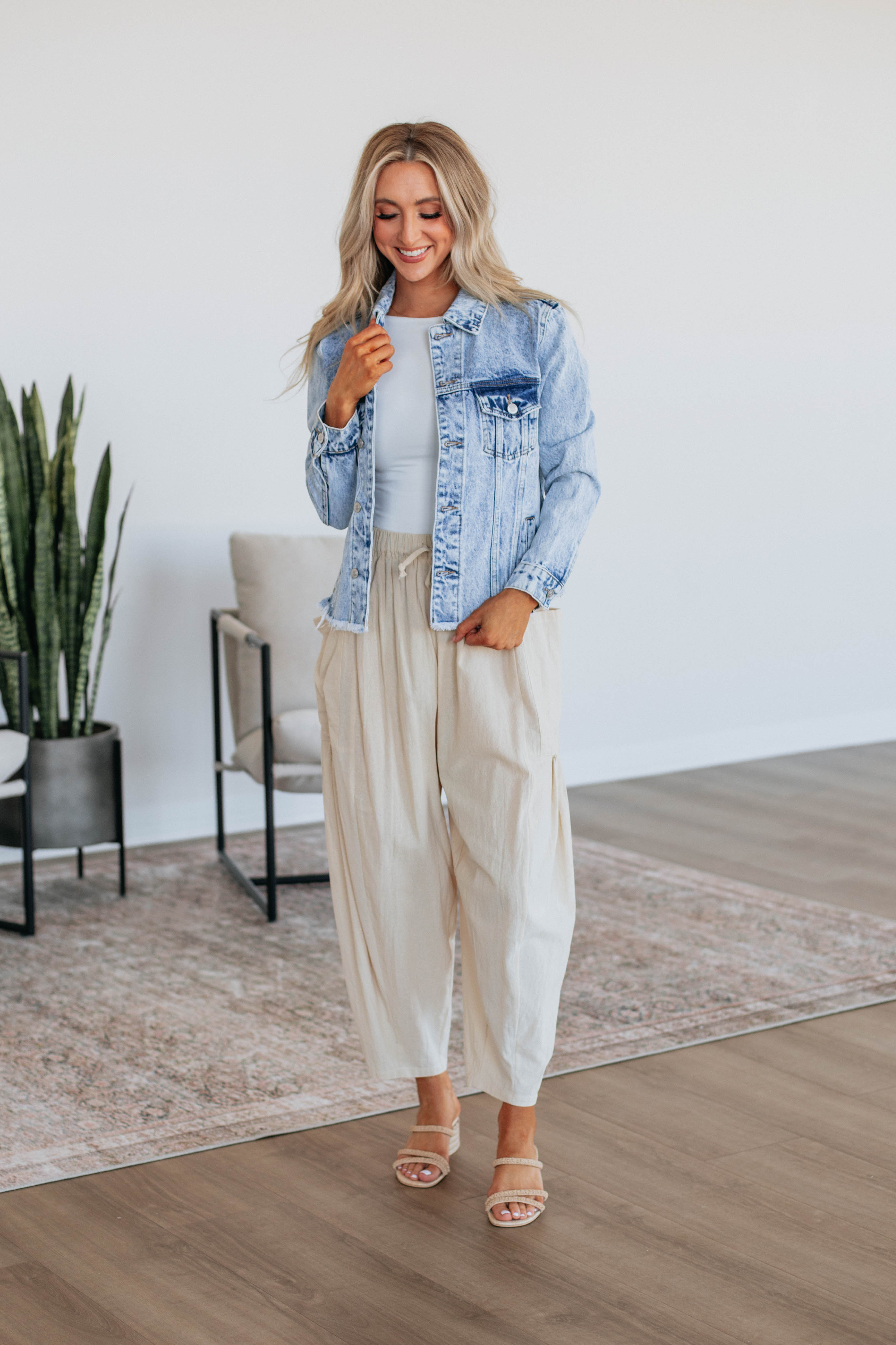 Adeera Women's High-Waisted Beige Casual Pants - Comfortable Stretchy Trousers for Work, Travel & Everyday Wear