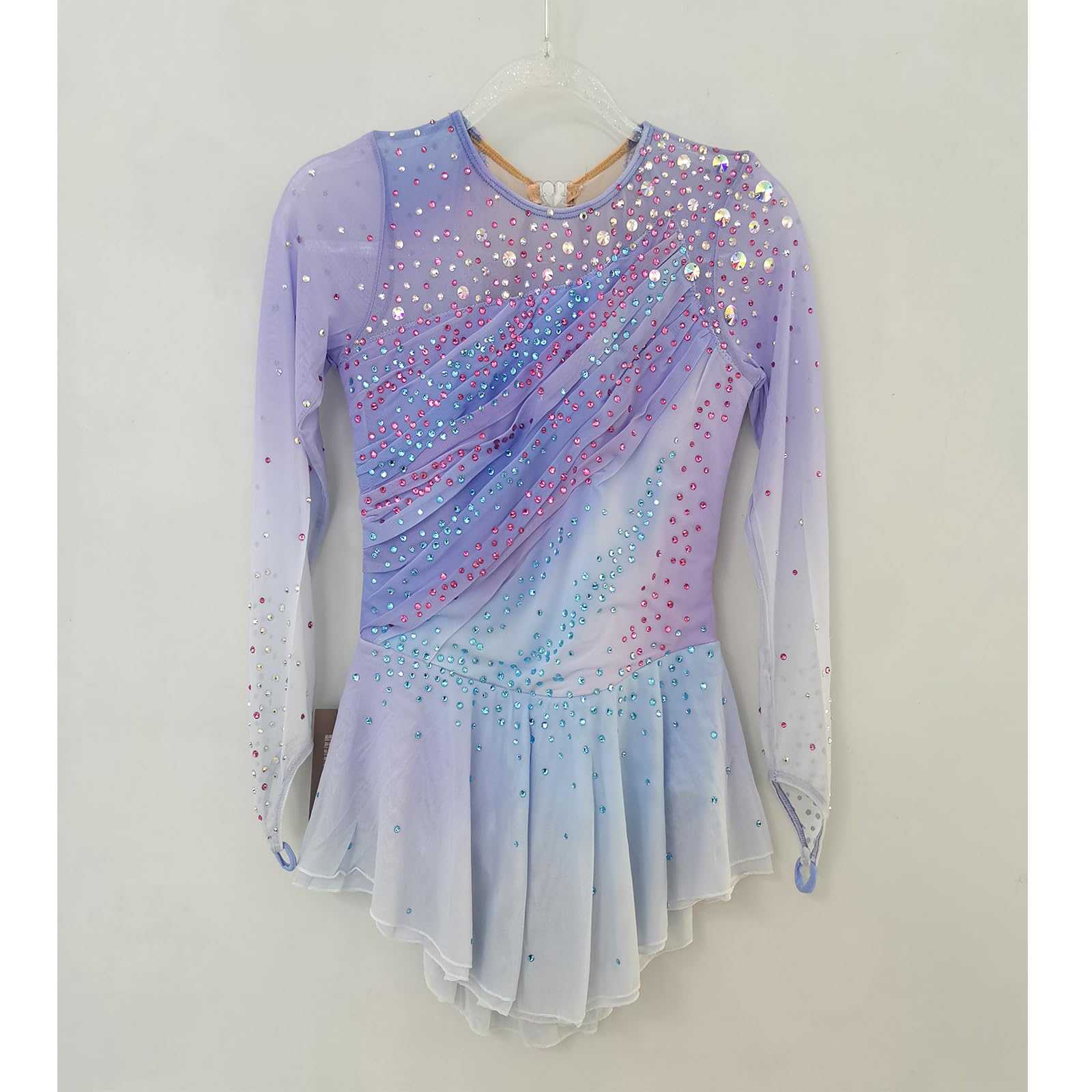 Elegant Purple Gradient Long Sleeve Figure Skating Dress for Girls - Competition & Performance Wear - Perfect for Ice Shows, Gymnastics, and Dance Recitals