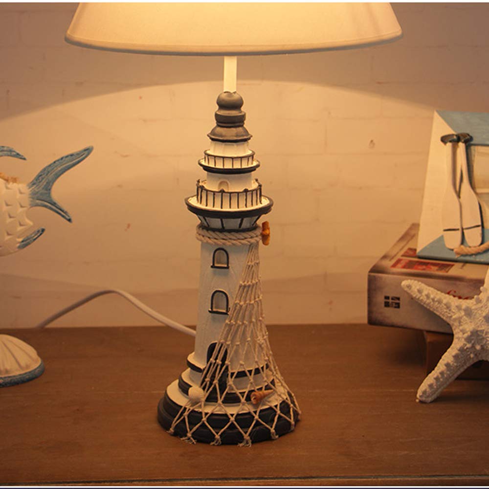 LITFAD Blue Nautical Style LED Reading Light - Modern Bedside Table Lamp with 1 Light, Resin Desk Lamp for Bedroom, Kids Room & Office - Perfect for Night Reading and Cozy Ambiance