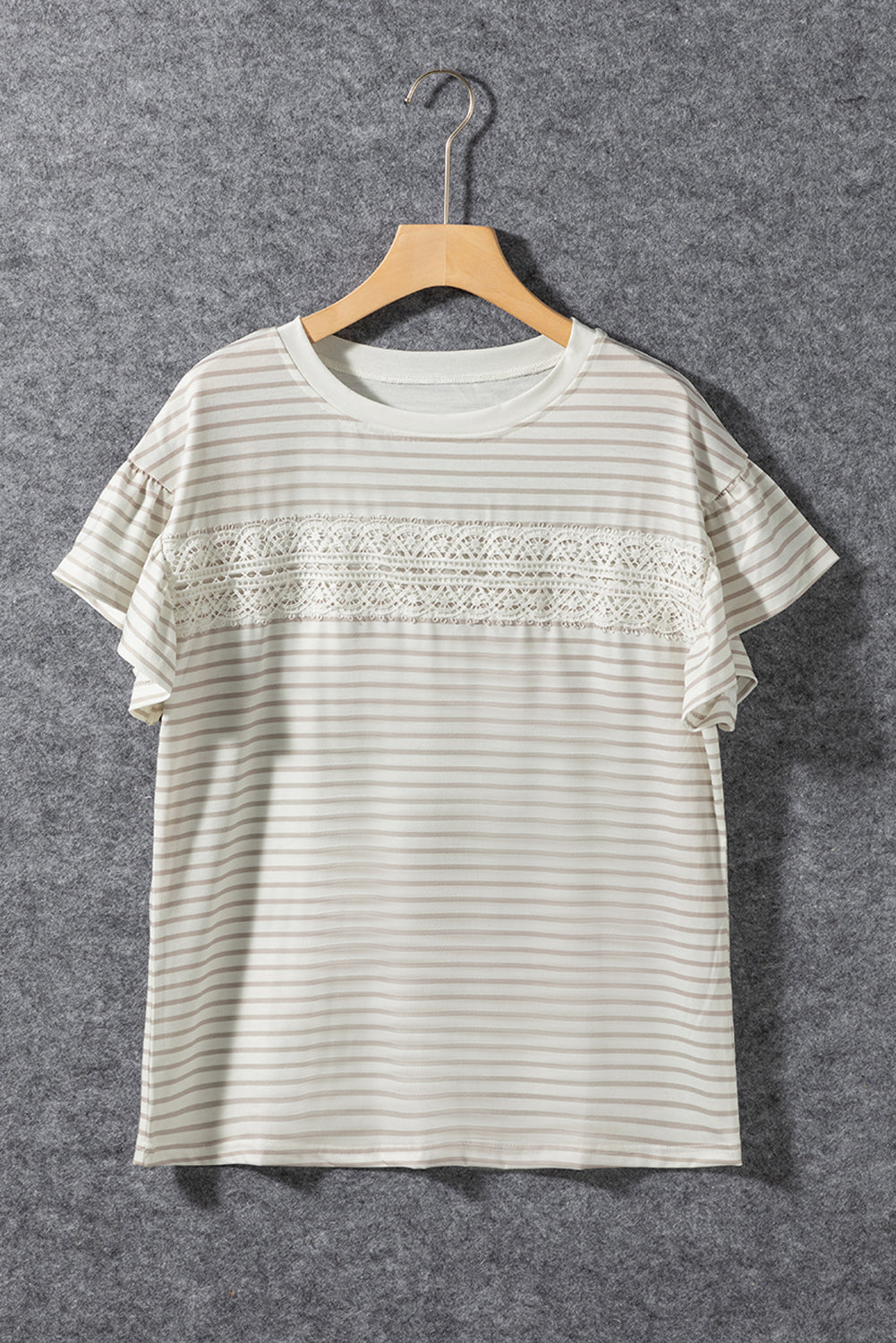 Fashion Striped Lace Trim Ruffle Sleeve T-Shirt for Women - Casual Summer Top for Date Night & Beach Outfits