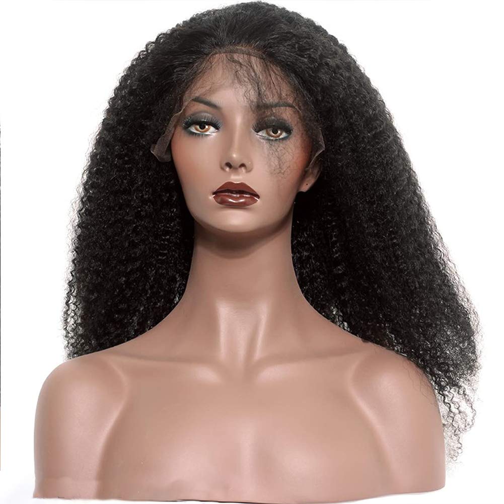 Jet Black 13x4 Lace Front Wig Human Hair - Pre Plucked Bleached Knots, Afro Kinky Curly, Medium Cap Size #1 Color, No Shedding, 22 Inch Length - Perfect for Daily Wear, Cosplay, and Special Occasions