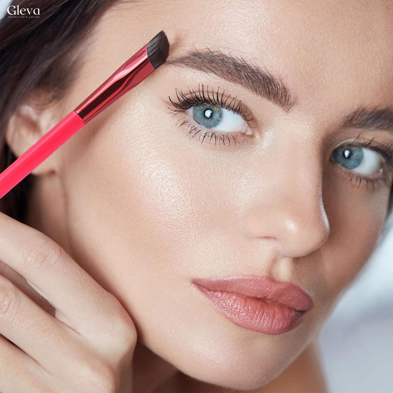 Gleva Professional Multi-Function Eyebrow Brush - Angled Eyeliner & Brow Stamp Brush for Perfect Eyebrow Filling & Shaping (Red) | Ideal for Eyebrow Makeup, Microblading & Everyday Beauty Routine