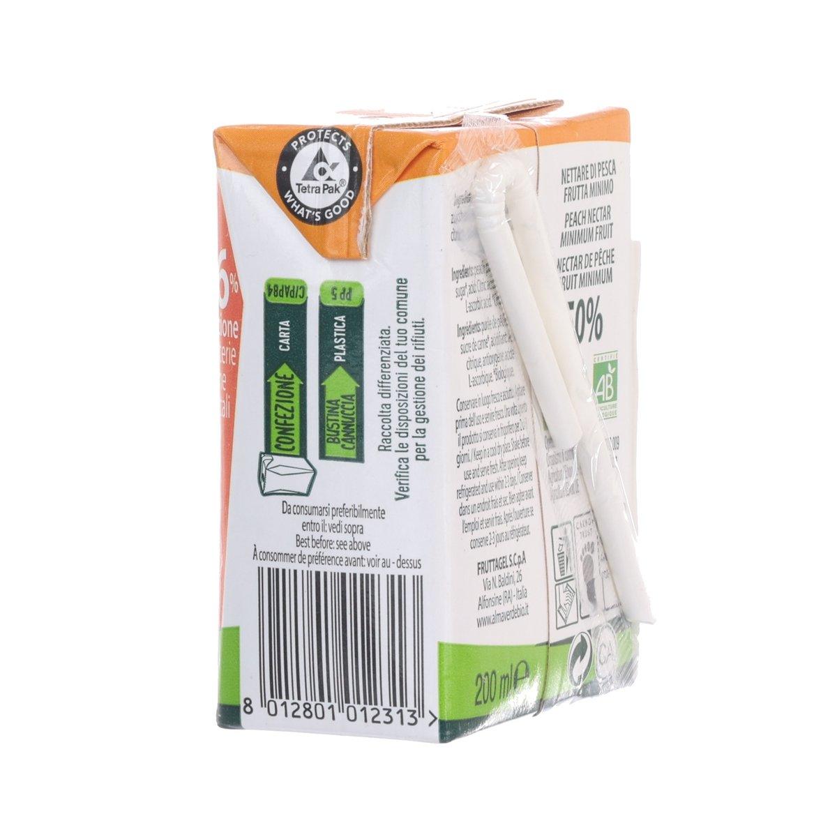 ALMAVERE Organic Peach Nectar Juice - 200mL (6.76oz) - All Natural, No Added Sugar, Vegan, Gluten-Free - Perfect for Breakfast, Smoothies & Healthy Snacks