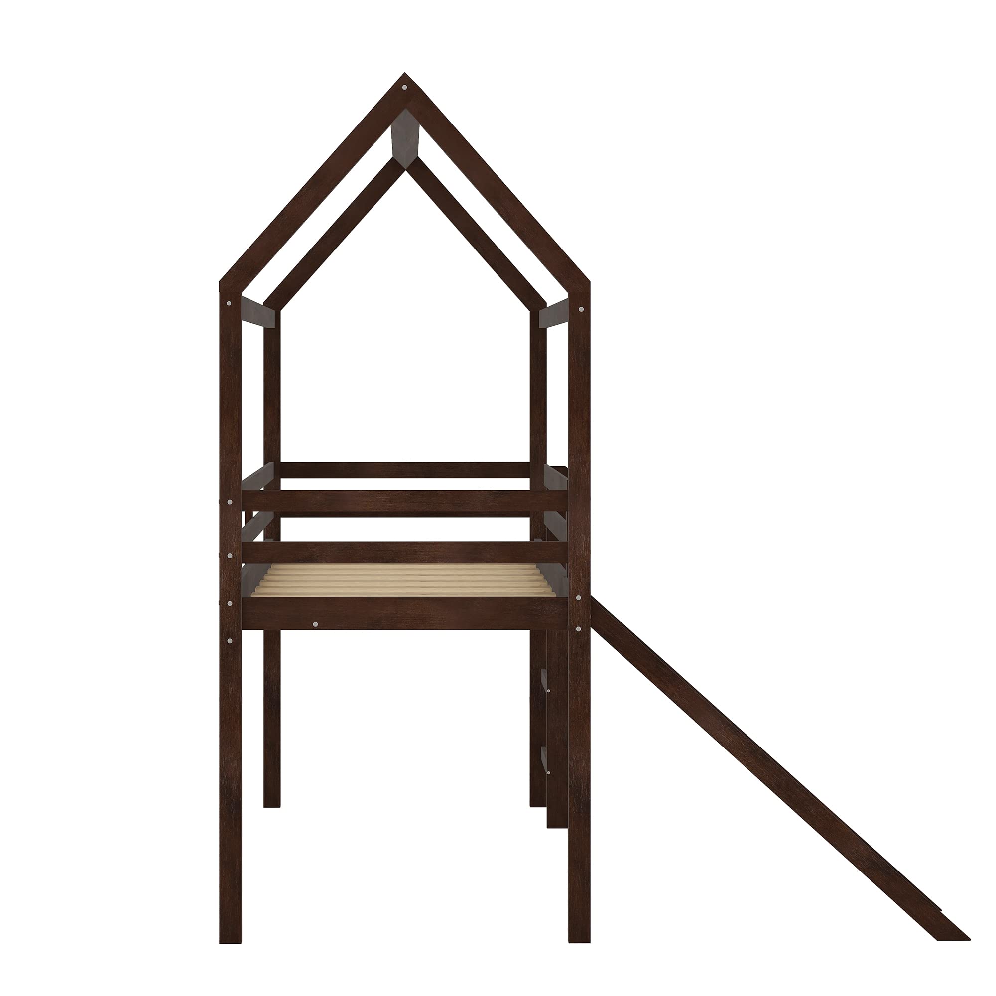 Merax Twin Size Loft Bed with Slide - House Shaped Kids Bunk Bed Frame with Ladder & Slats, No Box Spring Needed | Perfect Space-Saving Solution for Boys & Girls Bedrooms, Playrooms & Small Spaces