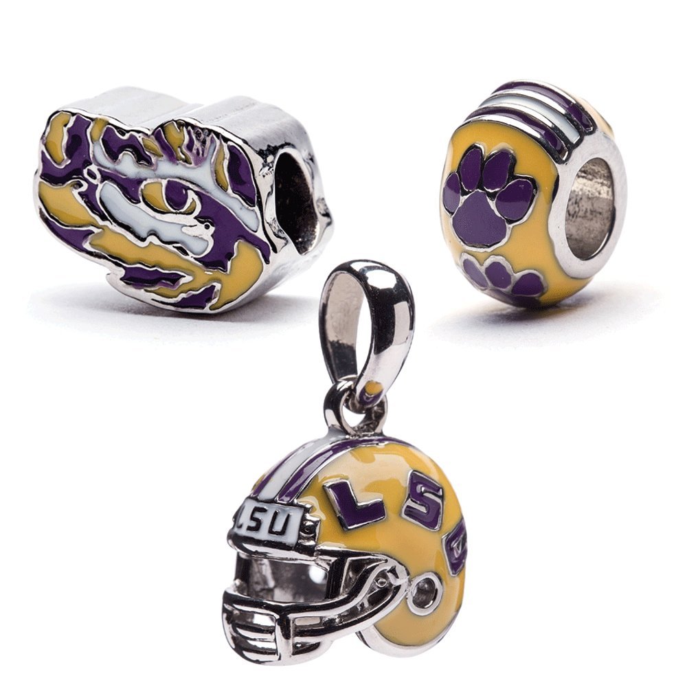 Official LSU Tigers Jewelry Charms - Tiger Eye, Paw Bead & Football Helmet Pendants | Licensed Louisiana State University Gifts | Stainless Steel LSU Accessories for Game Day, Graduation & School Spirit