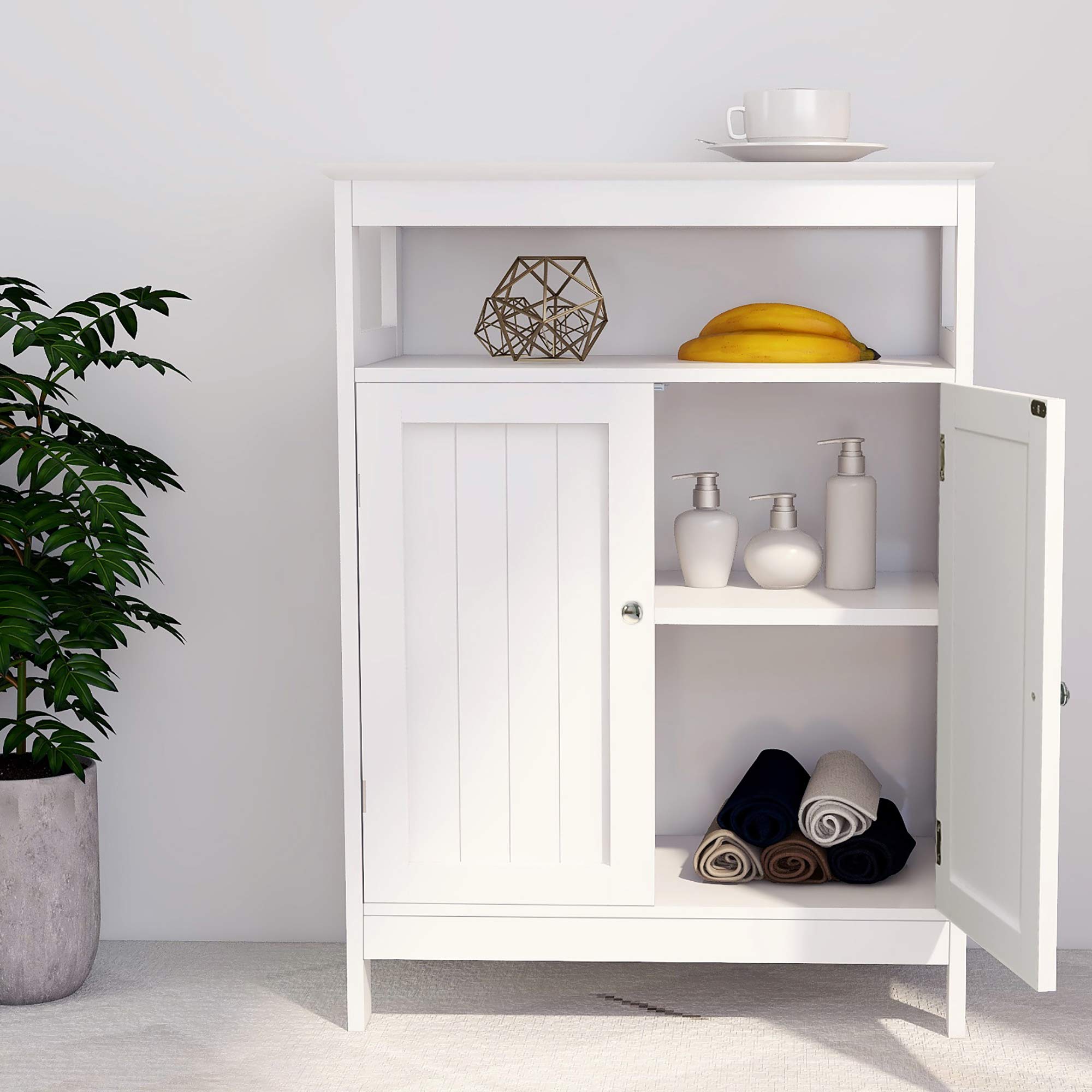 Wooden Bathroom Floor Cabinet with Double Doors & Storage Shelf - Freestanding Storage Organizer for Home, Kitchen, Office, Bedroom - Perfect for Bathroom Essentials, Kitchen Supplies & Bedroom Organization