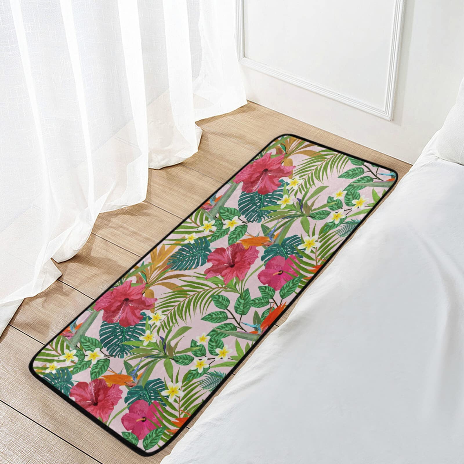 Non-Slip Washable Kitchen Rugs - Absorbent Floral Spring Red Floor Mats with Cushioning for Sink Area, Farmhouse Kitchen & Bathroom, 39x20 Inch Runner - Perfect for High-Traffic Areas, Spill Protection & Comfort While Cooking