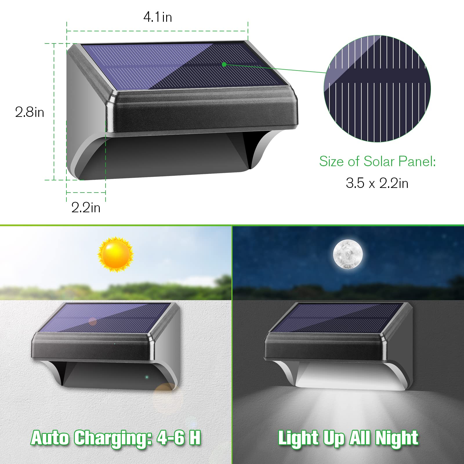 Bridika Solar Fence Lights - 4 Pack Warm White & White LED Solar Outdoor Wall Lights, Waterproof Solar Lights for Steps, Backyard, Fence, Wall, Patio & Deck Railing - Perfect for Outdoor Stair Lighting, Garden Decoration & Pathway Illumination
