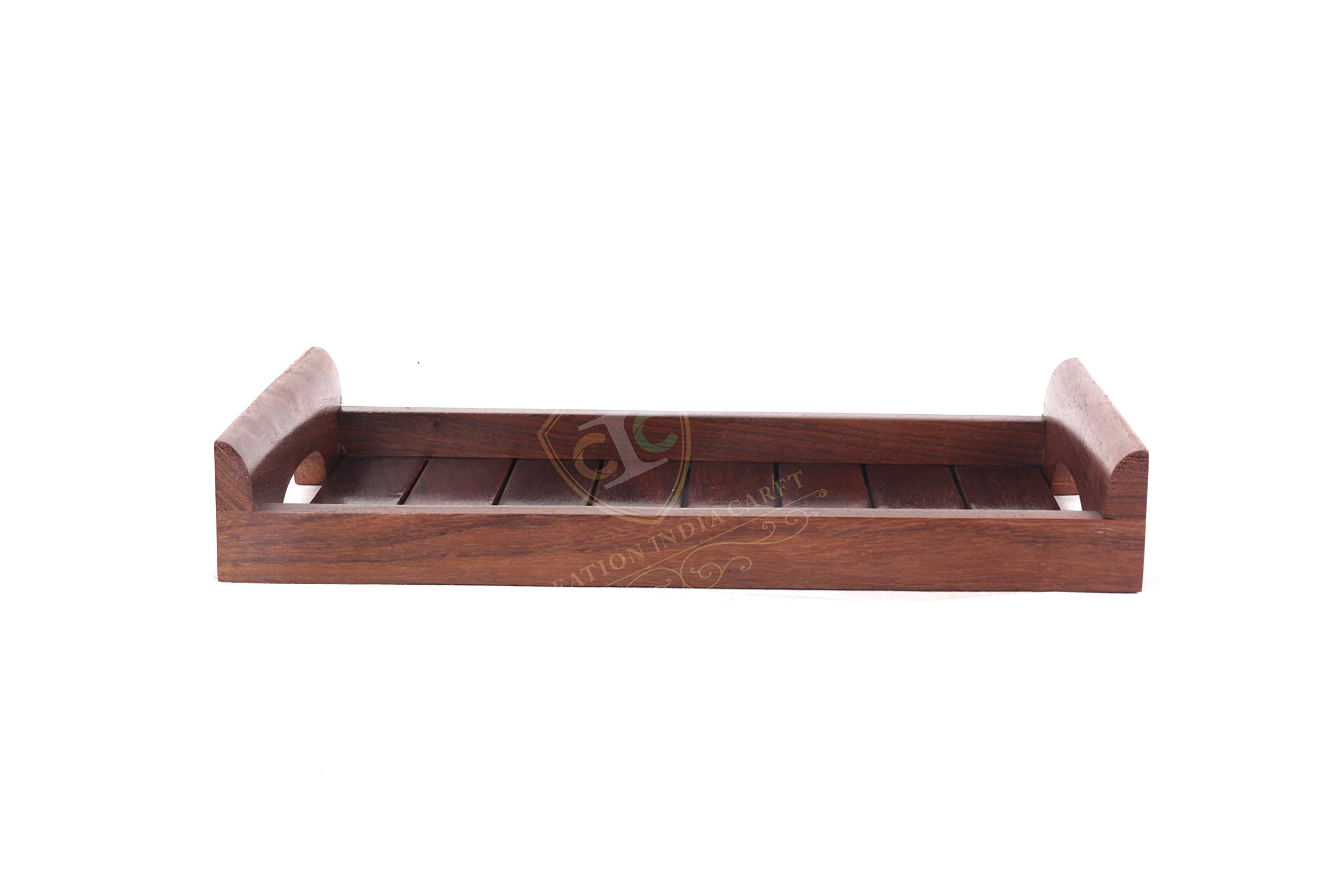 Handmade Sheesham Wood Serving Tray - Rectangle Dining Table Tray for Breakfast, Coffee & Decor | Eco-Friendly Indian Craft | Perfect Housewarming Gift (1-Pack) | Ideal for Brunch, Tea Parties & Home Decor