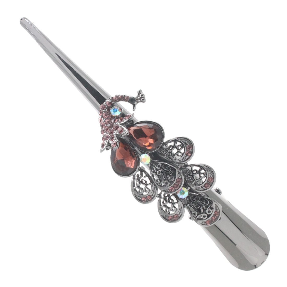 HOLLIHI 3-Pack Large Metal Alligator Hair Clips for Women - Strong Non-Slip Hair Grips for Thick Hair, Silver Gray (Peacock) | Perfect for Updos, Ponytails & Everyday Hairstyles