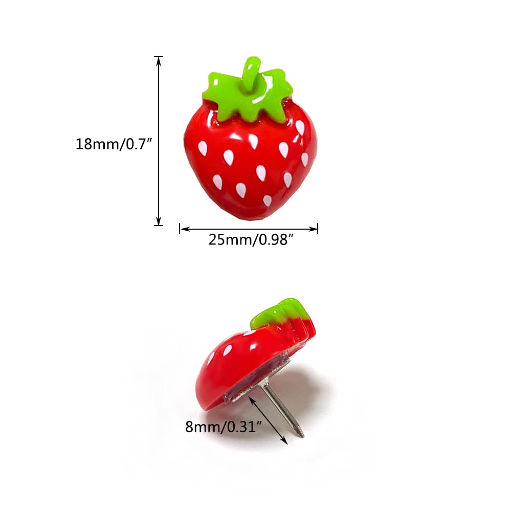 30 Pcs Cute Strawberry Push Pins - Decorative Thumb Tacks for Bulletin Boards, Cork Boards, Photos, Maps & Whiteboards - Creative Office & Home Decor (Strawberry Theme) - Perfect for School Projects, DIY Crafts & Wall Organization