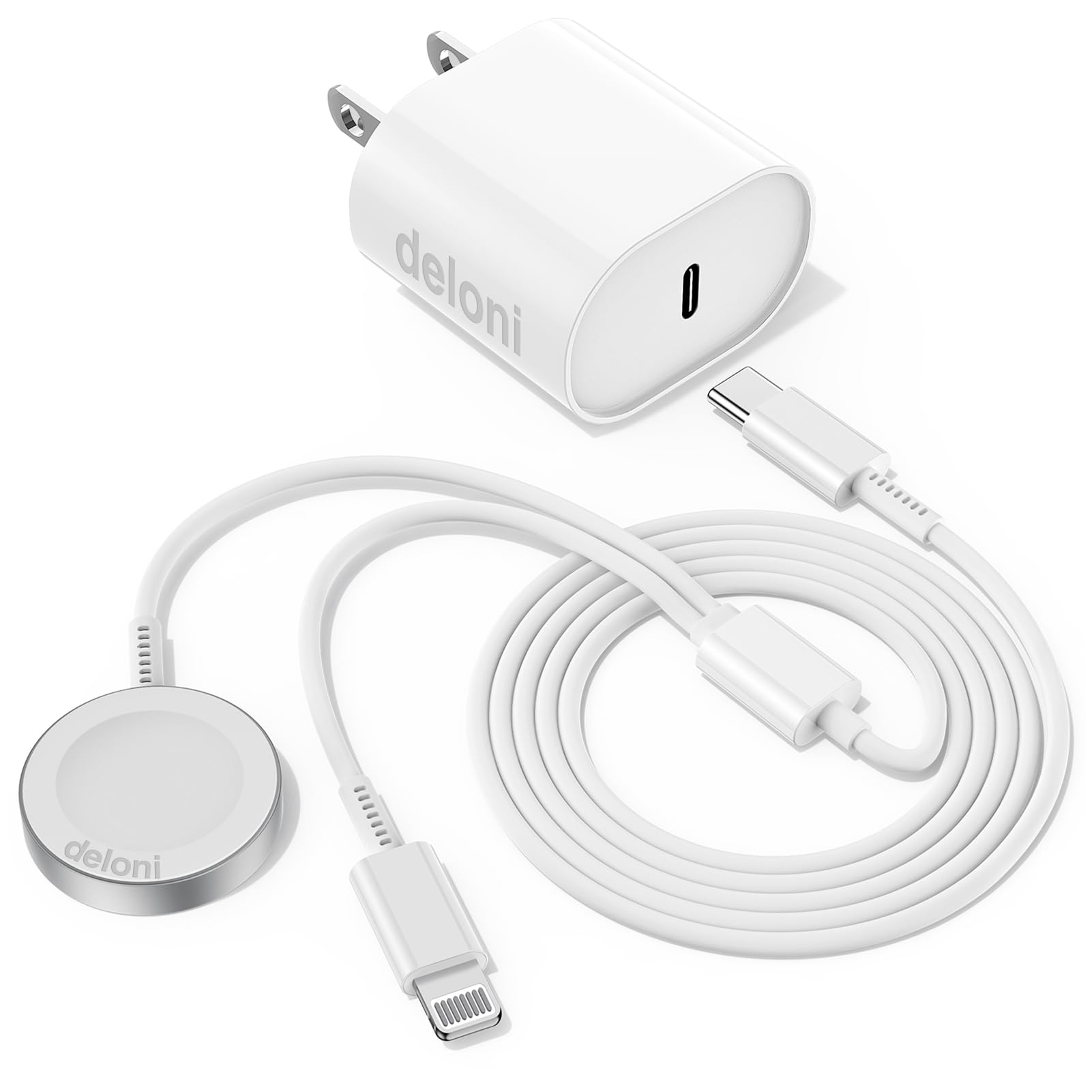 Upgraded 2-in-1 USB C Charger for Apple Watch & iPhone - 6FT Magnetic Fast Charging Cable with USB-C Wall Adapter - Compatible with Apple Watch Series 8/7/6/SE/5/4 & iPhone 14/13/12 - Perfect for Travel, Office & Home Charging