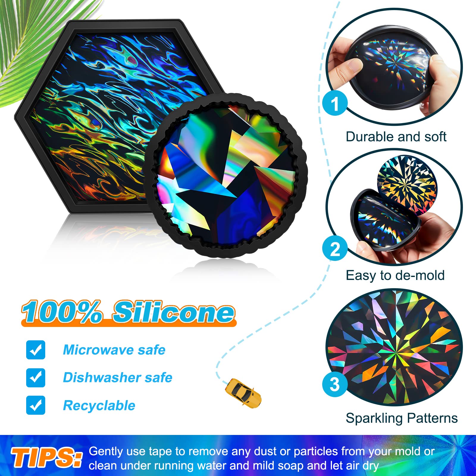 4 Pcs Holographic Resin Mold Silicone Coaster Epoxy Molds for DIY Craft, Cup Mats, Home Decor - Multiple Styles (Perfect for Party Decor, Table Setting, and Gift Making)