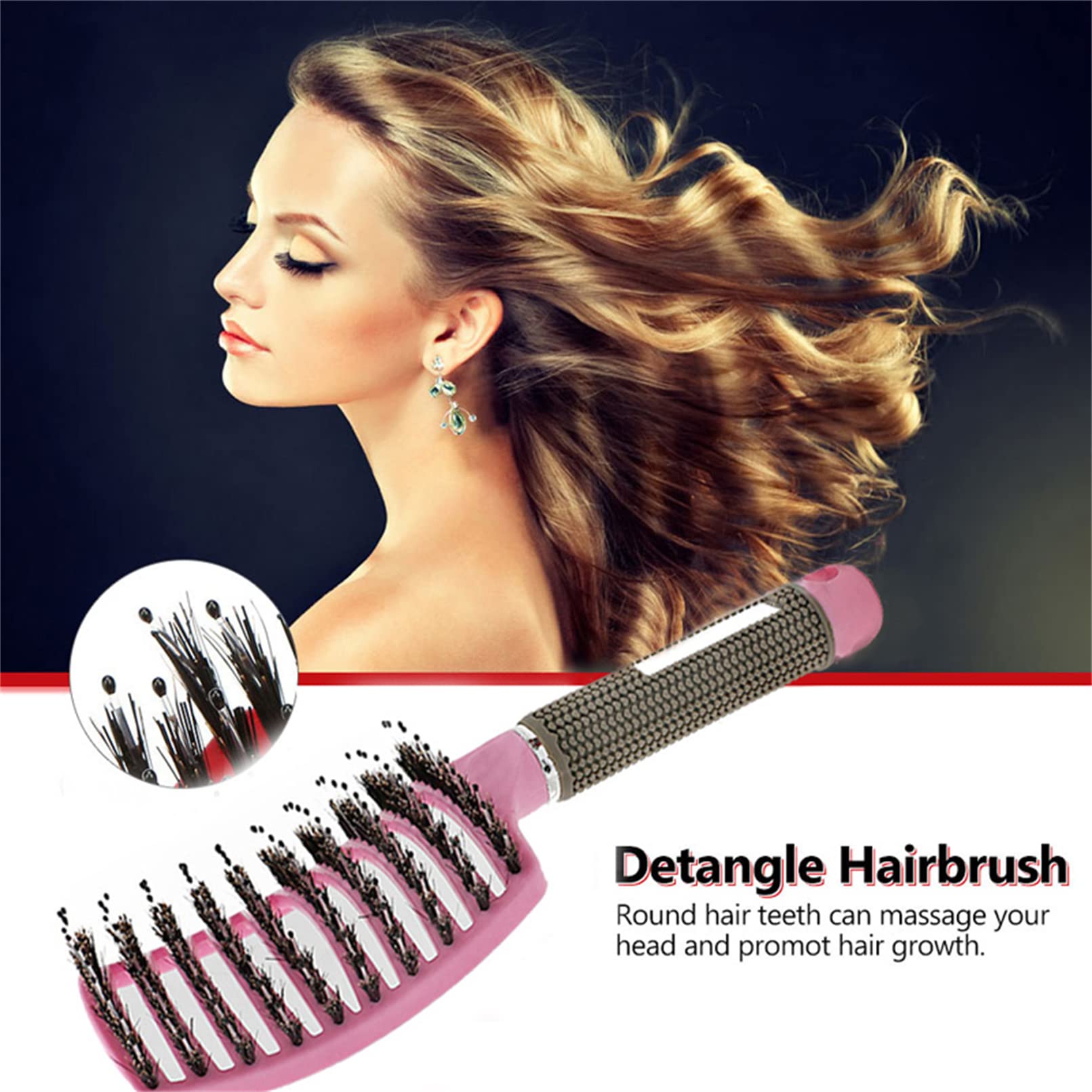 Pop Magic Detangling Hair Brush for Women & Kids - Boar Bristle Paddle Brush for Wet/Dry Hair - Best for Long, Thick & Curly Hair - Perfect for Blow Drying & Styling (Iridescent) | Salon Quality Hair Care at Home