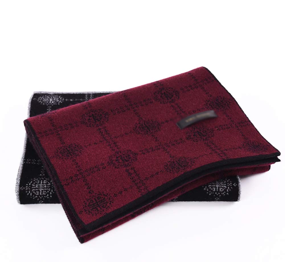 Men's Plaid Winter Scarf - Soft Australian Wool Cashmere Feel, Warm Fashion Accessory with Gift Box - Perfect for Cold Weather, Outdoor Activities & Holiday Gifts (Red)