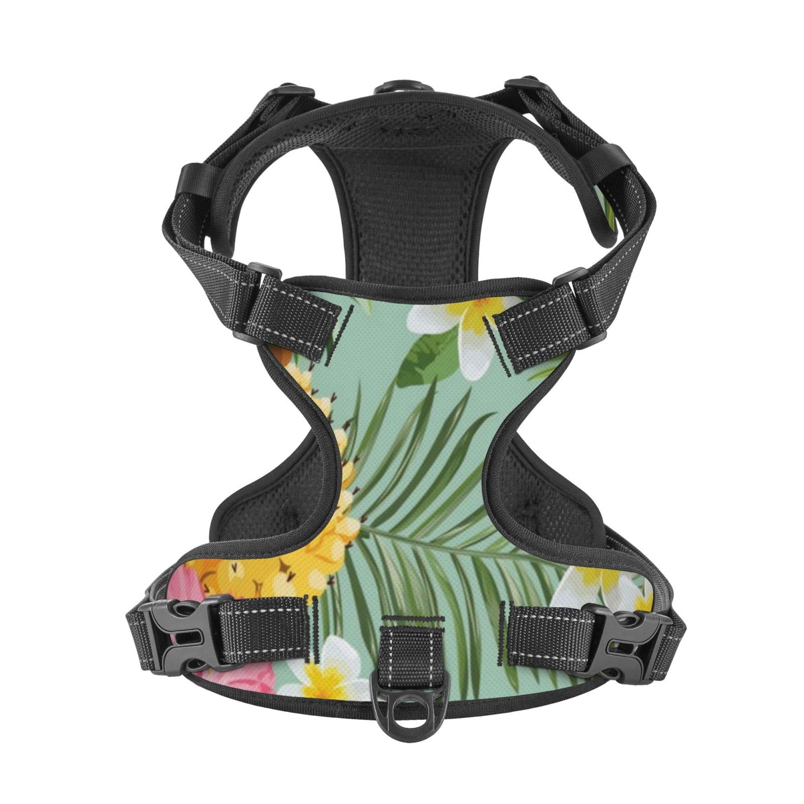 Breathable No-Pull Dog Harness with Leash - Soft Padded Escape-Proof Vest for Training & Outdoor Walking - Floral Hawaiian Pineapple Design - Perfect for Small, Medium & Large Dogs - Great for Hiking, Jogging & Daily Walks