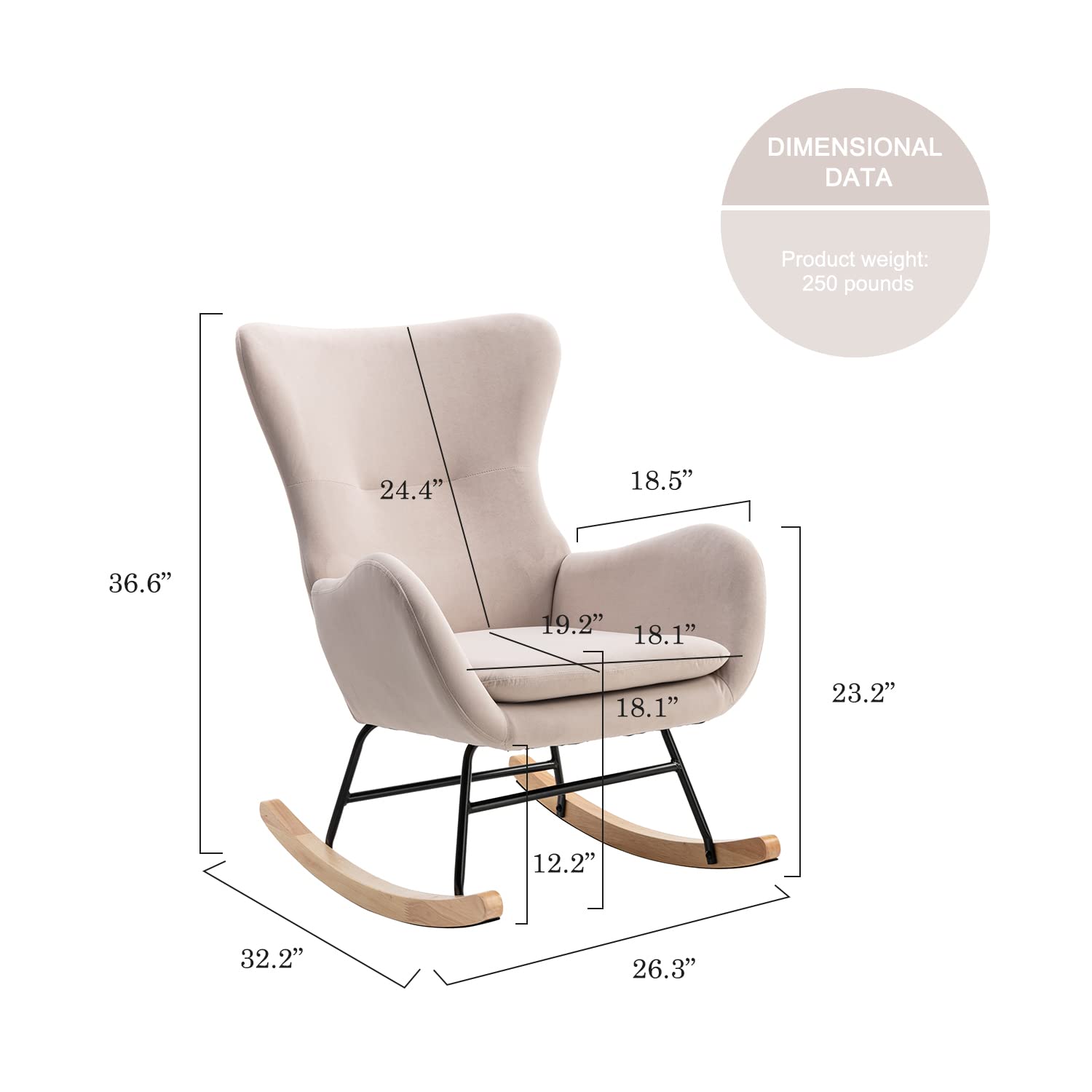 Modern Rocking Glider Chair for Nursery - High Back Support & Padded Armrests - Plush Upholstered Accent Chair for Living Room, Bedroom (Beige) | Perfect for Breastfeeding, Reading Nook & Nursery Decor
