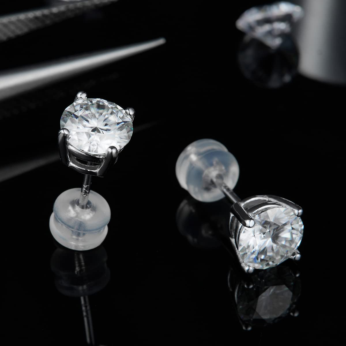 Lab-Created Moissanite Stud Earrings - 18K White Gold Plated 925 Sterling Silver Earrings for Women & Men | Perfect Anniversary, Wedding & Everyday Jewelry Gift