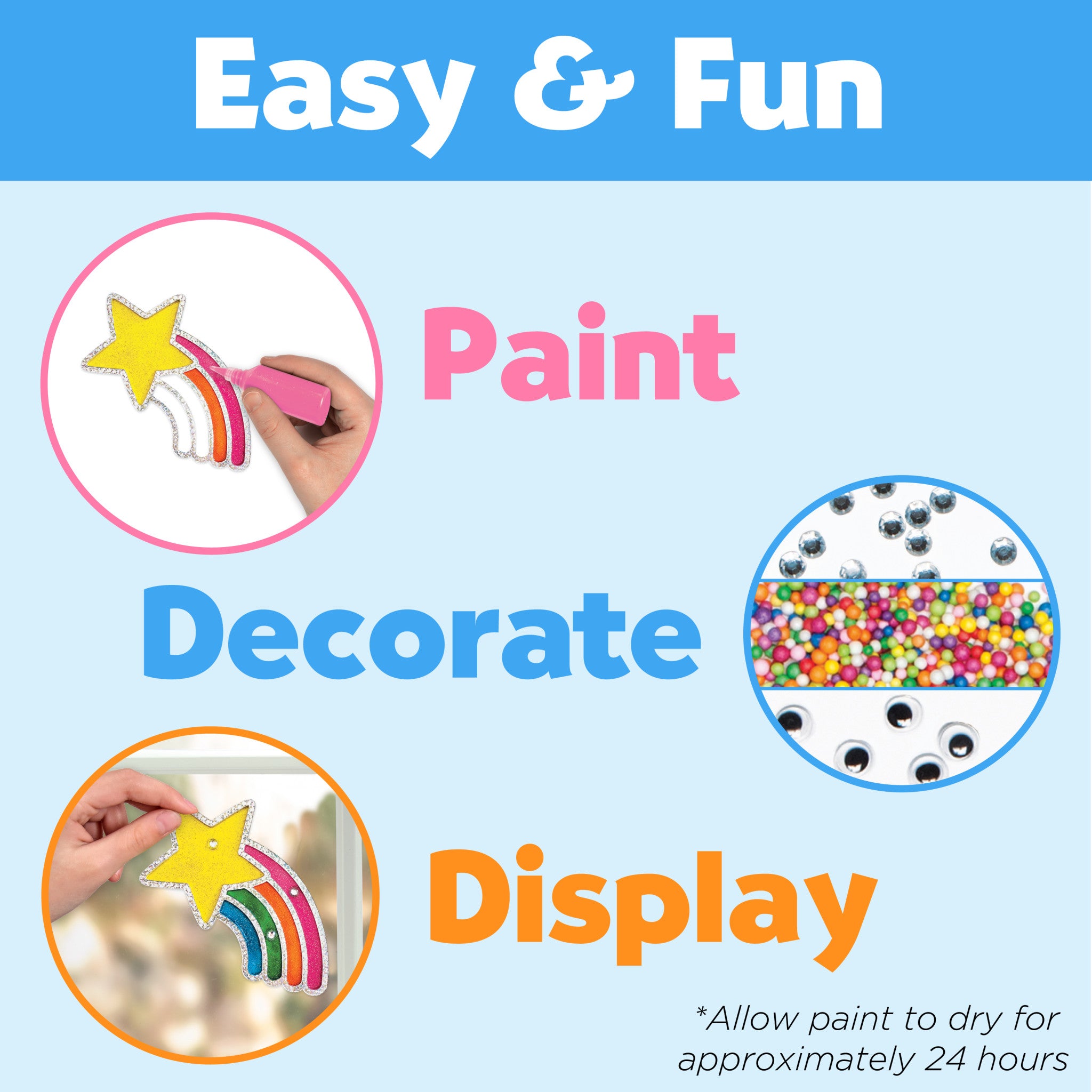 Rainbow Sprinkles Easy Sparkle Window Art Kit - DIY Window Painting for Kids, Creative Home Decor - Perfect for Birthday Parties, Classroom Activities & Holiday Decorations #6344000