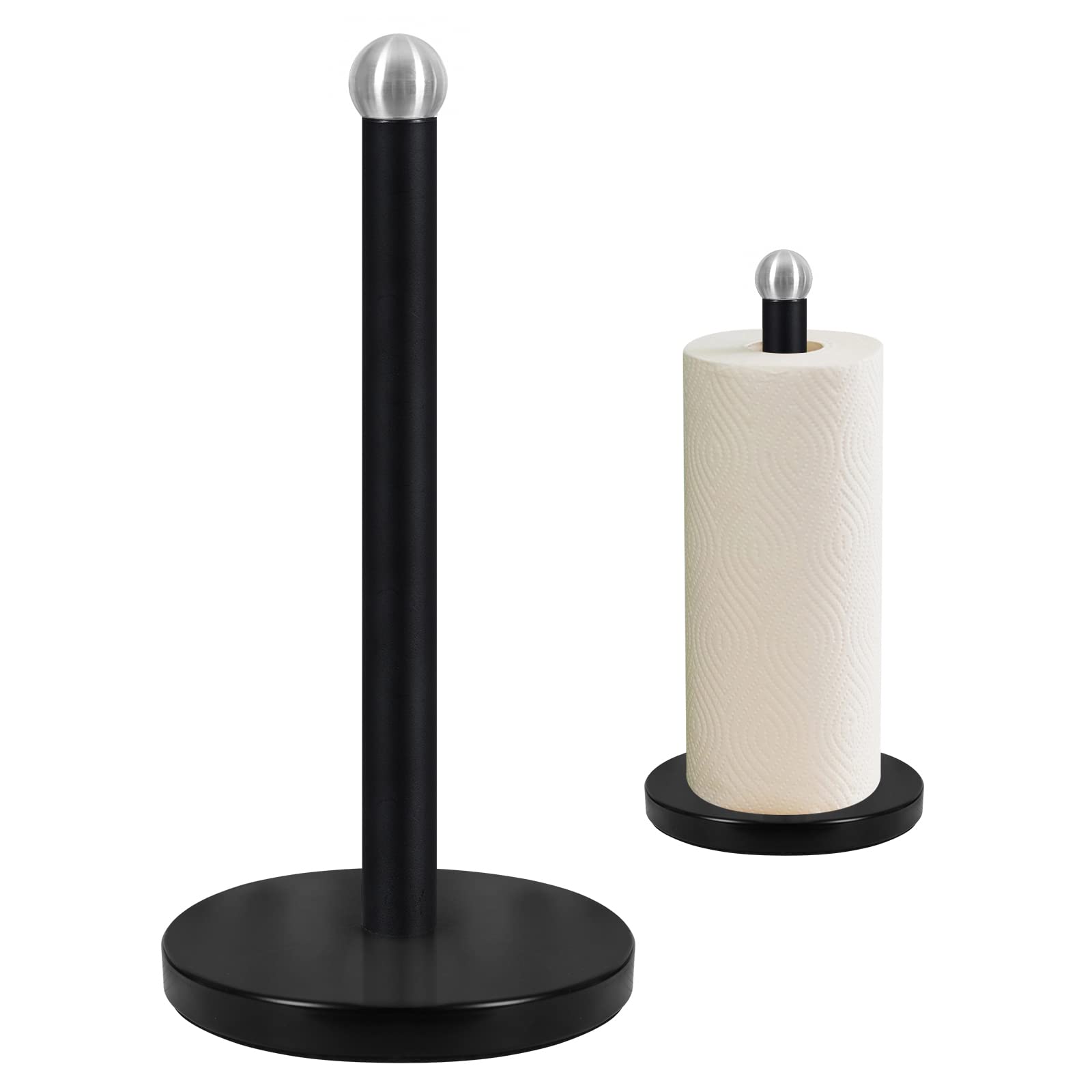 CERETIA Stainless Steel Paper Towel Holder with Weighted Base - Countertop Stand for Kitchen & Bathroom, Black - Perfect for Easy Access to Paper Towels While Cooking or Cleaning