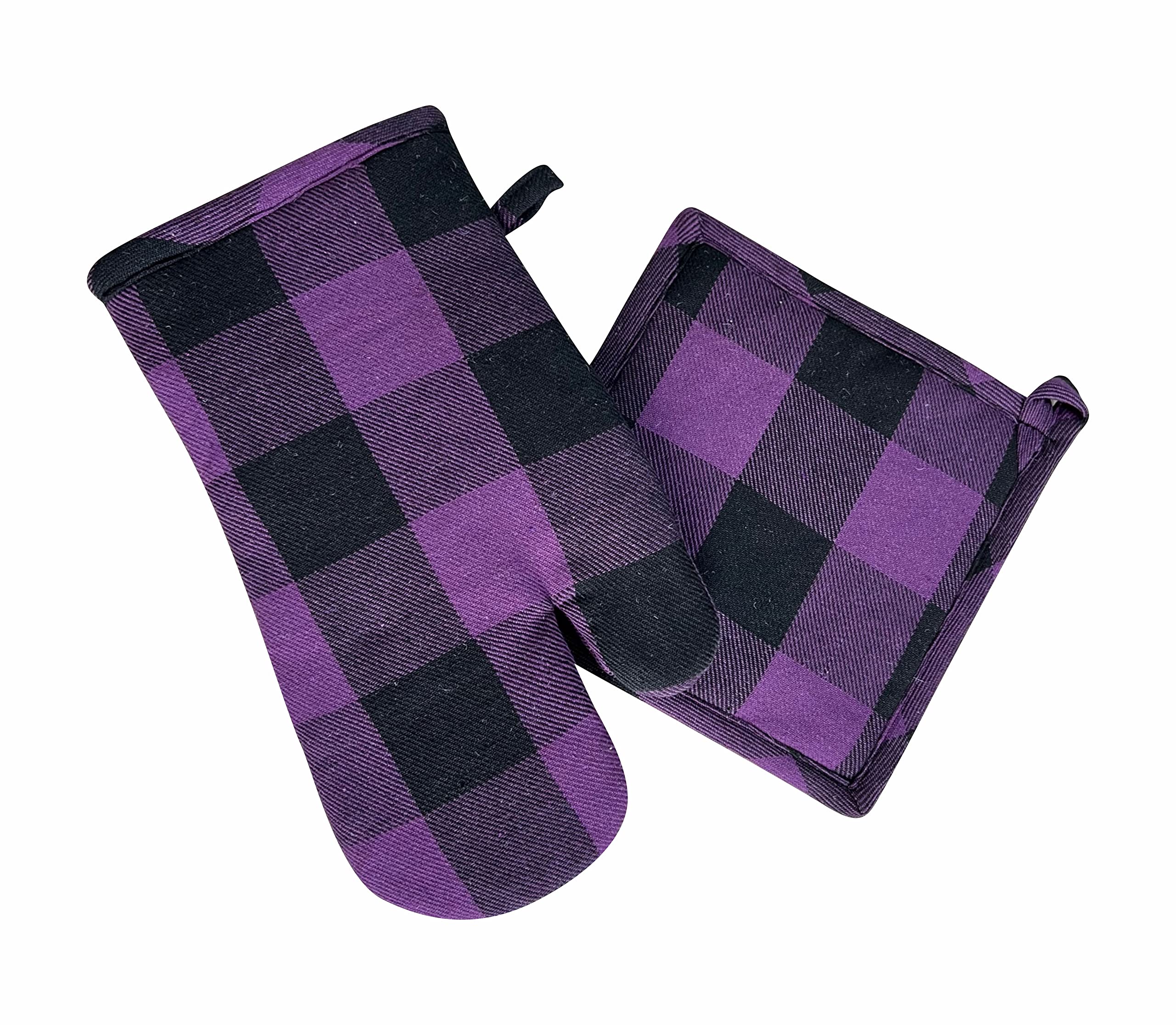 Heat Resistant Oven Gloves with Pot Holder - Thick Padded Kitchen Mittens for Baking, Grilling & Cooking - Violet Pixel Home Decor Kitchen Accessories - Perfect for Baking, BBQ, and Handling Hot Pots & Pans