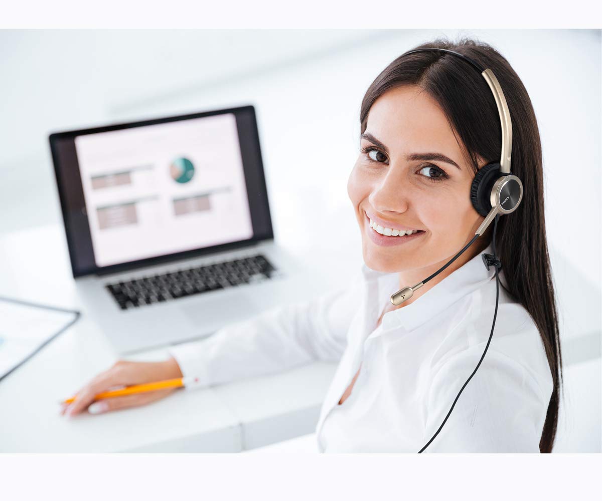Noise Cancelling USB Headset with Microphone - Stereo PC Headphones for Home Office, Call Reminder & Busy Light - Ideal for Skype, Zoom, Voice Recognition & Online Meetings (Gaming, Customer Service, Remote Work)