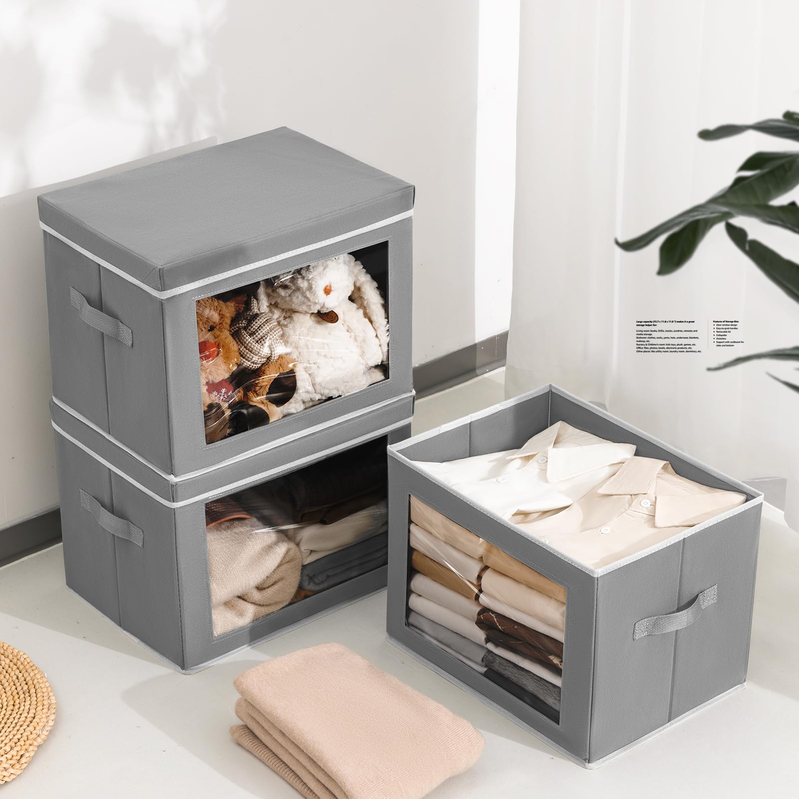 Foldable Storage Bins with Lids - 4 Pack Collapsible Closet Organizer Bins for Bedroom, Living Room & Kids Room - Space Saving Storage Boxes for Home Organization & Seasonal Clothes Storage