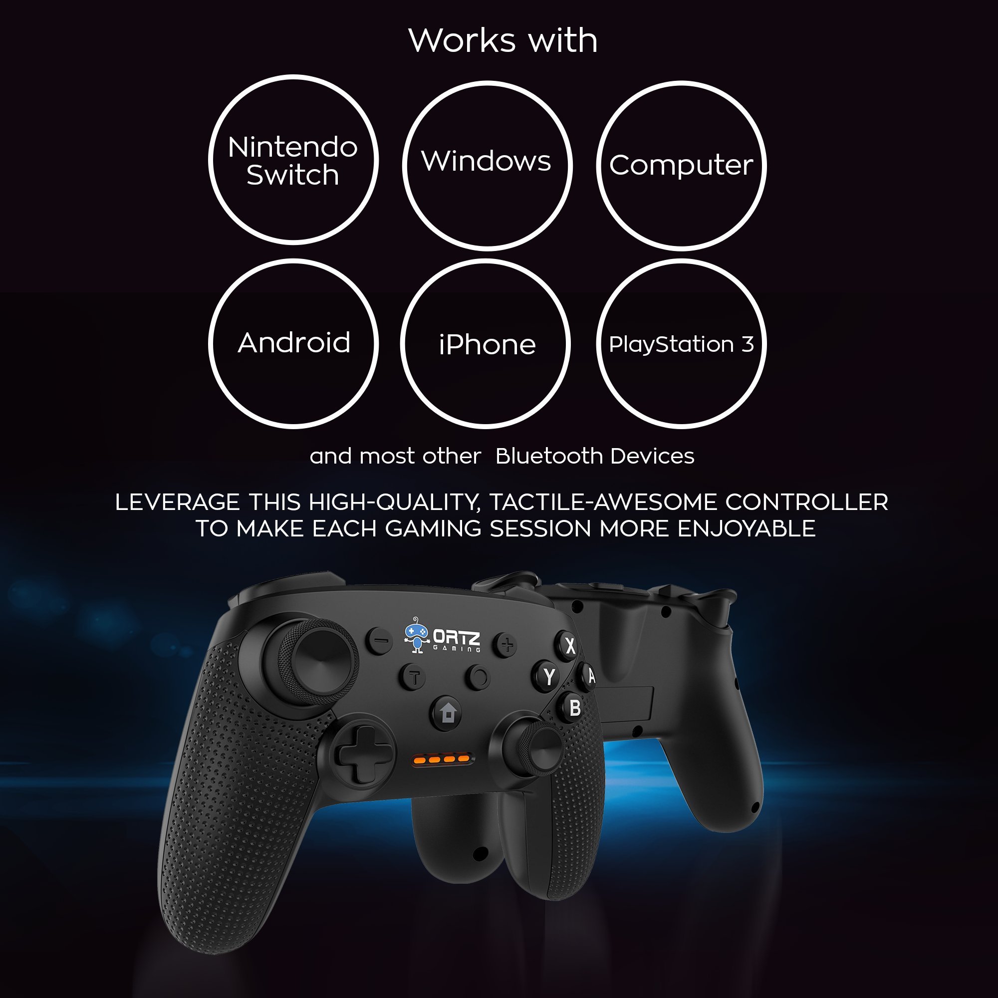 Ortz Wireless Gaming Controller for Nintendo Switch, PC, Windows 7/10 & Android - Free Analog Sticks Included with Turbo Buttons | Perfect for Home Gaming, Travel & Multiplayer Sessions