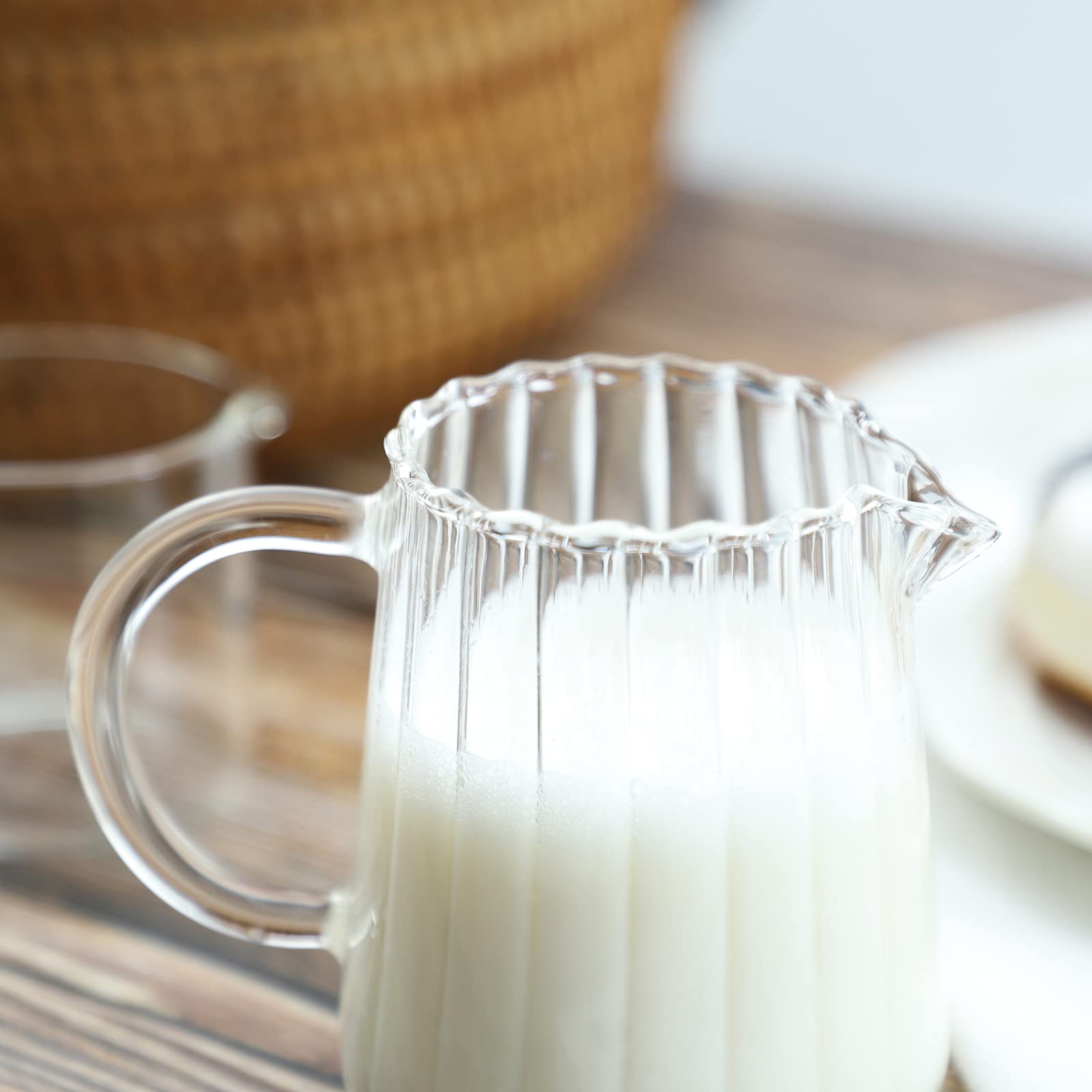 Elegant Wave Shaped Crystal Glass Creamer Pitcher - 8.5 oz Coffee, Milk & Sauce Serving Jug for Kitchen, Dining & Entertaining - Perfect for Tea Parties, Brunch & Hosting Guests