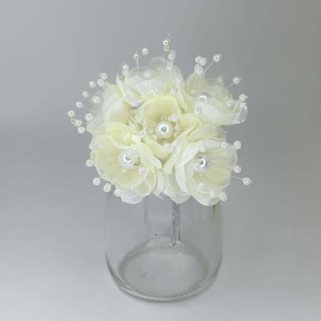 72 Ivory Organza & Satin Flower Pearl Spray Bouquet - Wedding Centerpiece Decor, Bridal Shower Arrangement, Party Table Decoration