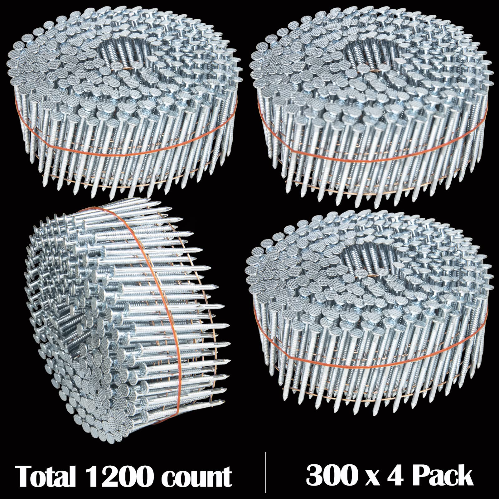 1-3/4 Inch 15 Degree Stainless Steel Coil Siding Nails - 1200 Count Ring Shank Galvanized Roofing Nails for Siding, Fencing & Exterior Trim Installation - Weather Resistant Construction Fasteners