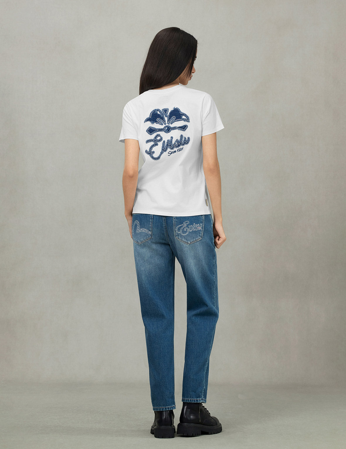 Stylish Rhinestone Logo & Seagull Print Boyfriend Jeans for Women - Trendy Distressed Denim Pants for Casual Outings & Streetwear Fashion
