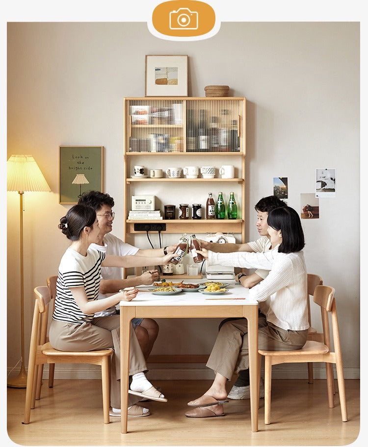 Solid Beech Wood Ultra-Thin Dining Sideboard - Modern Buffet Cabinet for Dining Room, Kitchen Storage & Living Room Decor