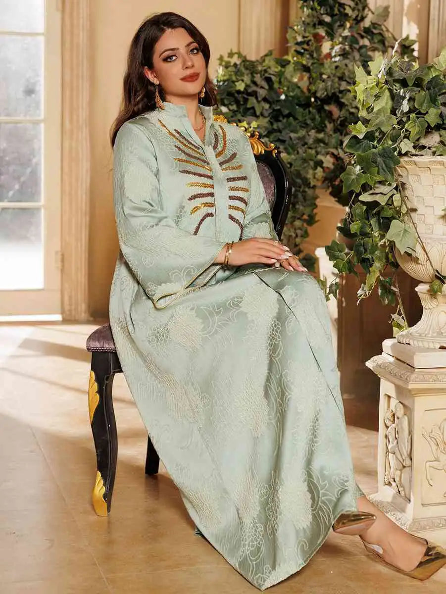 Elegant Jacquard Beaded Caftan Dress for Women - Boho Maxi Kaftan with Intricate Embroidery - Perfect for Eid Celebrations, Weddings & Special Occasions