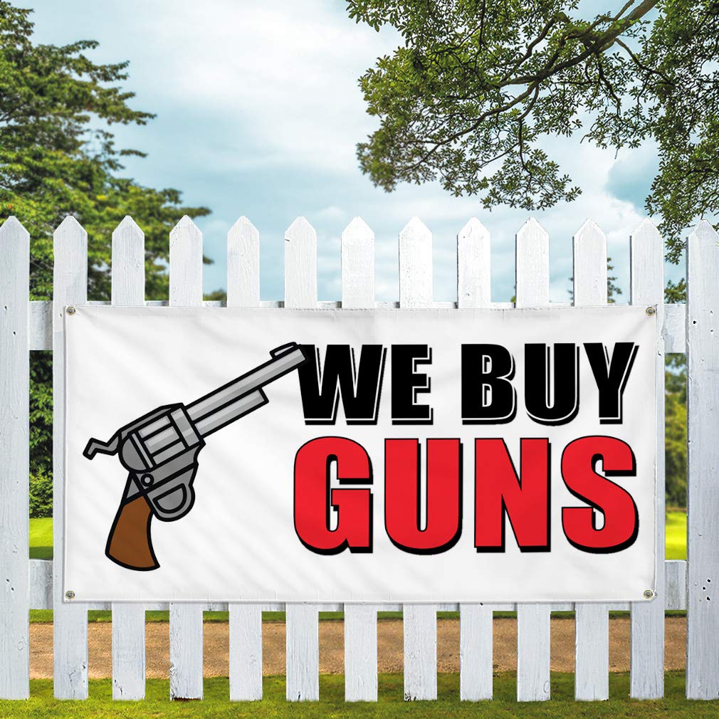 Custom Vinyl Banner - Durable Weatherproof Outdoor Business Sign (60x144 Inches, White, 10 Grommets) - Perfect for Gun Shops, Industrial Yards & Commercial Advertising