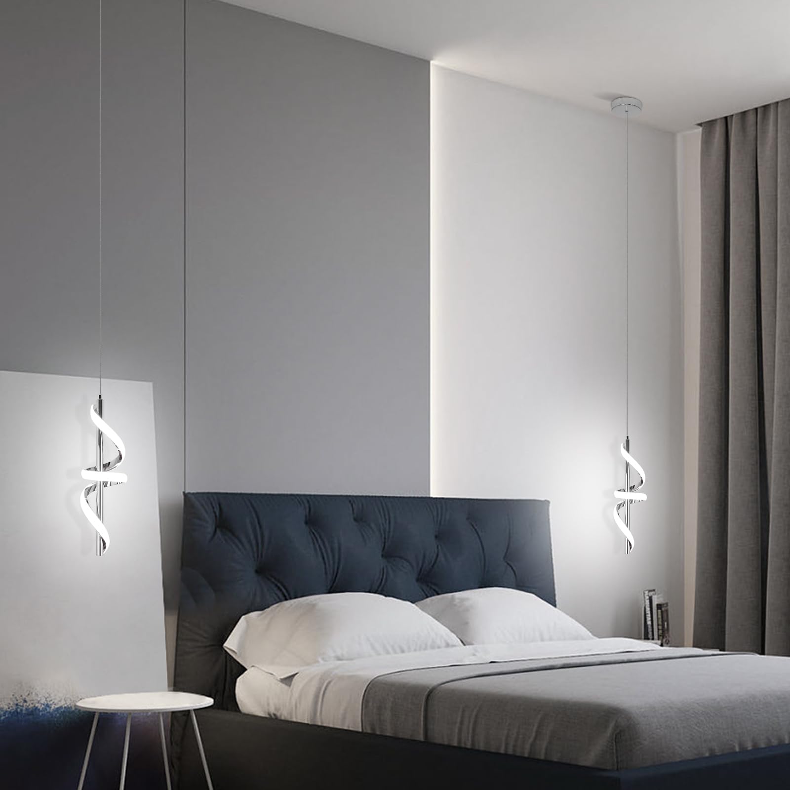 Vloitgol Spiral LED Pendant Light Fixtures - 5500K Cool White Modern Adjustable Hanging Light for Kitchen Island, Dining Room, Bedroom & Sink Areas | Energy-Efficient Lighting Solution for Home & Office Spaces