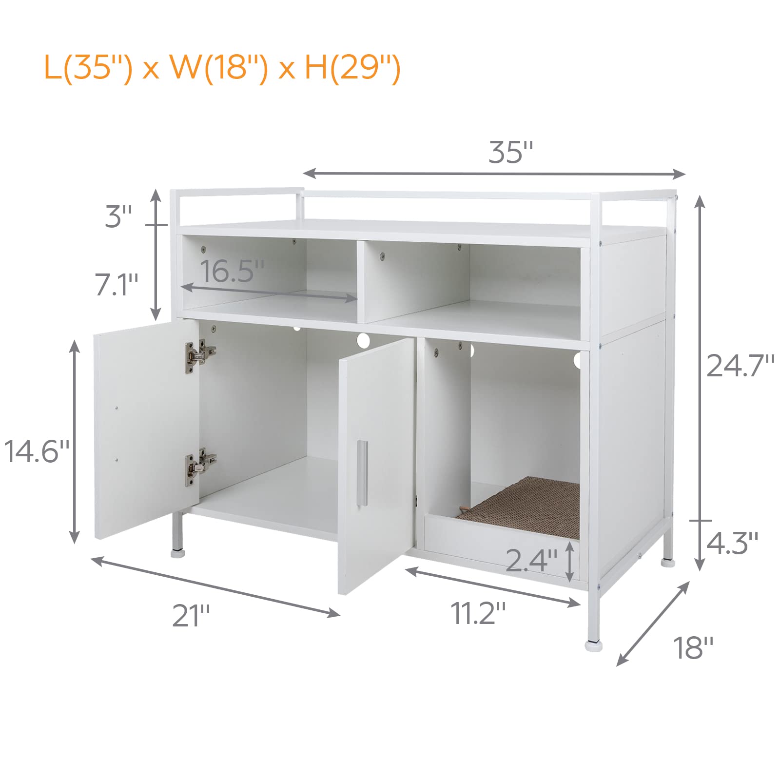 YUSING Cat Litter Box Enclosure Furniture - Hidden Large Cat Washroom Storage Cabinet with Double Doors & Open Shelf - White for Bedroom & Living Room | Perfect for Small Spaces & Multi-Cat Homes
