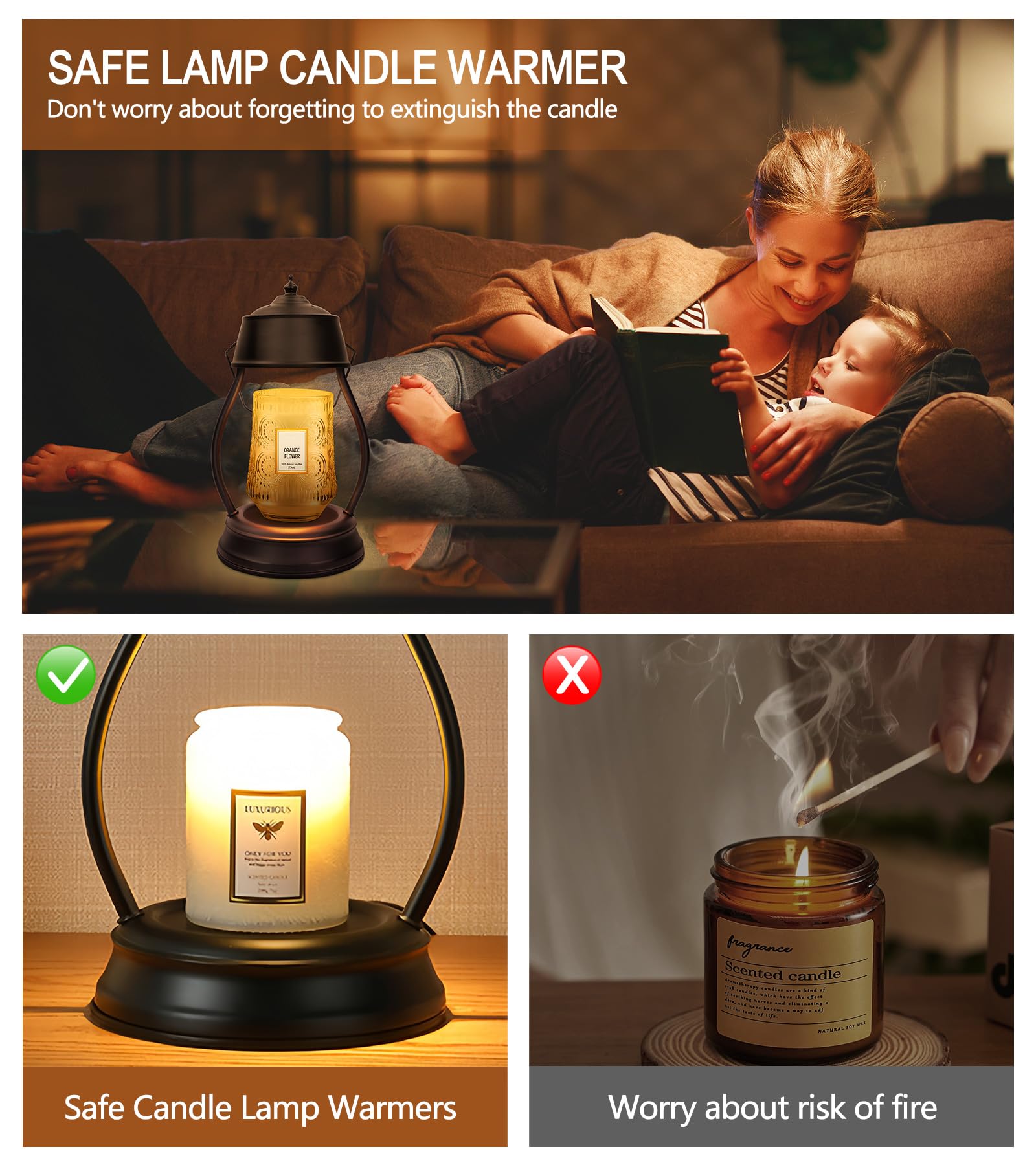 Dimmable Candle Warmer Lamp with Timer - Black Lantern Style for Home Decor | Perfect Mothers Day, Birthday & Housewarming Gift for Women | Creates Cozy Ambience in Bedroom, Living Room & New Homes