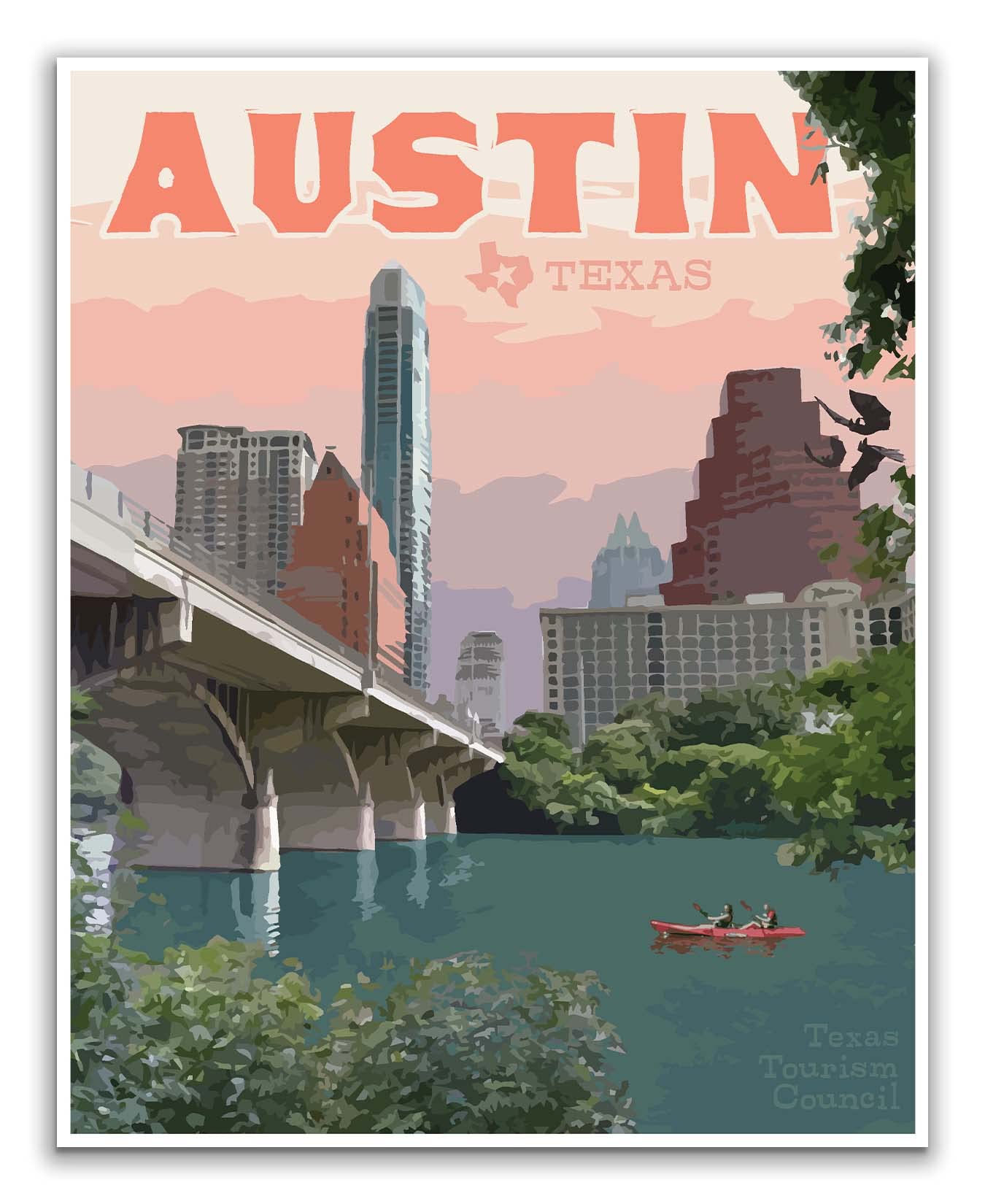 Vintage Austin Texas Travel Poster - Canvas Wall Art 16x20 Inches - Perfect for Home, Office & Gift Decor