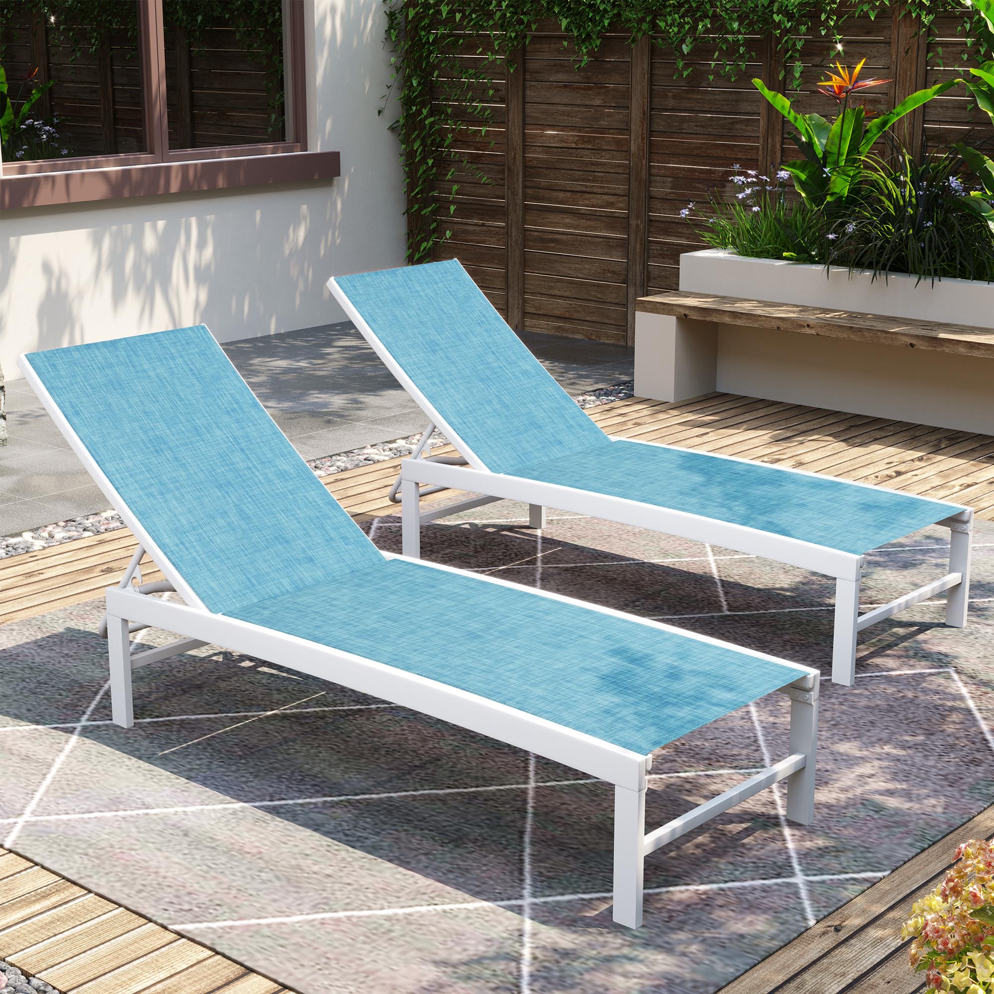 Pellebant Outdoor Lounge Chairs Set of 2 - Patio Aluminum Chaise Lounge Chairs with Adjustable Backrest, Rustproof Poolside Sunbathing Chairs for Deck, Backyard & Beach (2-Piece Set, Blue) | Perfect for Poolside Relaxation, Sunbathing & Outdoor Lounging
