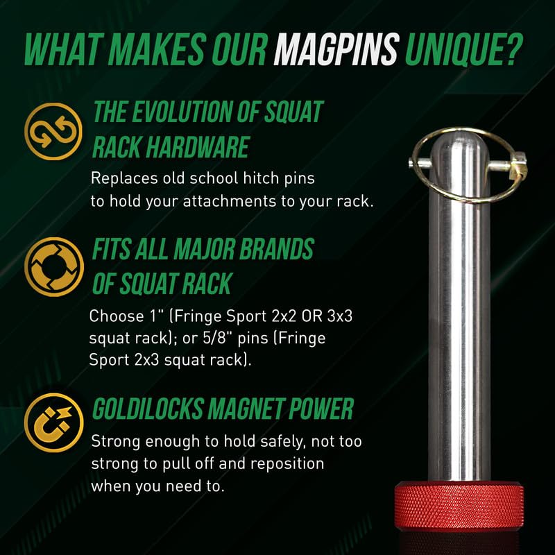 FringeSport Magpin Power Rack & Squat Rack Attachment - Magnetic Safety Pins for Home Gym Equipment - Quick Release & Secure Design - Compatible with Major Rack Brands - Perfect for Strength Training, Weightlifting & CrossFit Workouts