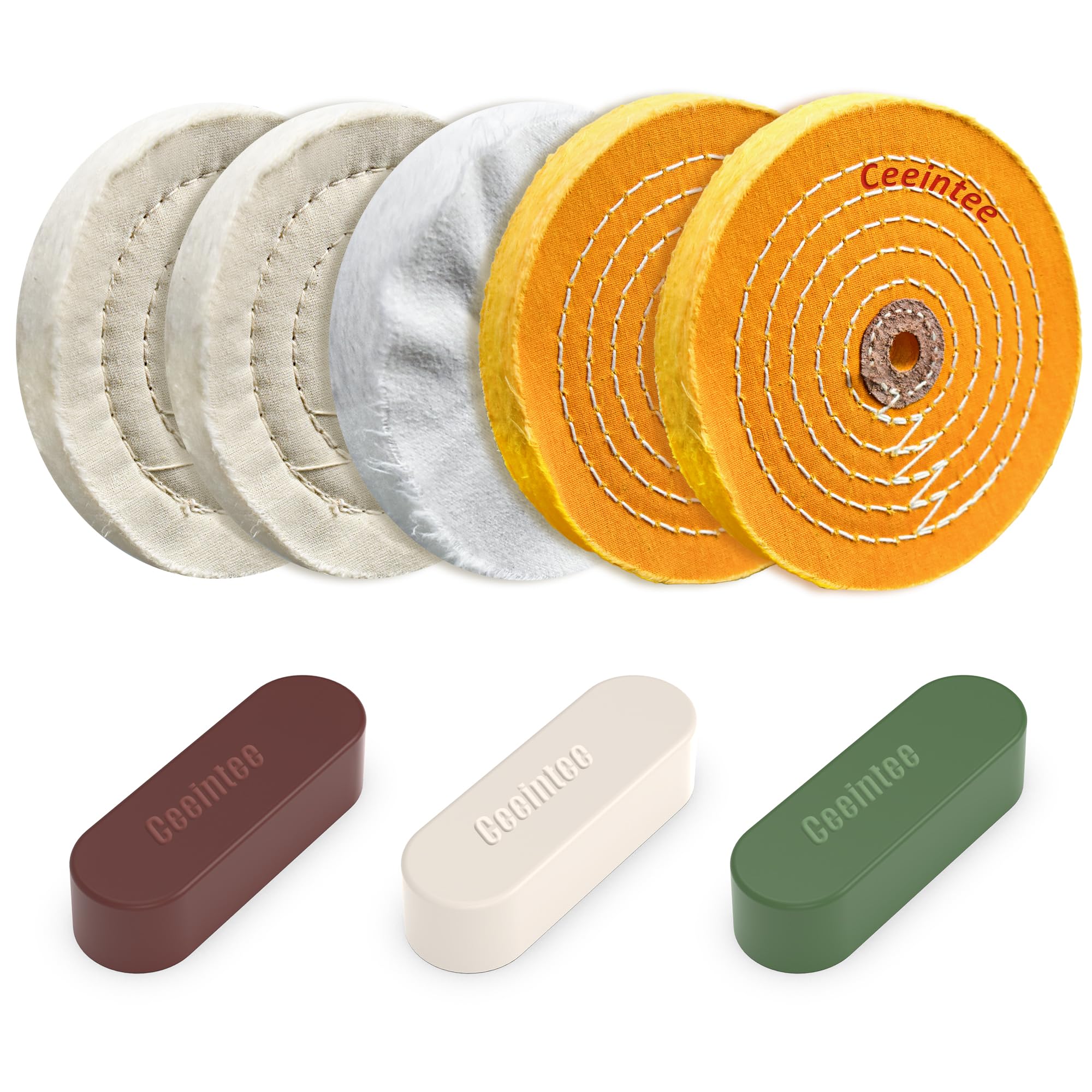 8-Pack 6-Inch Polishing Wheel Kit for Bench Grinder with 1/2