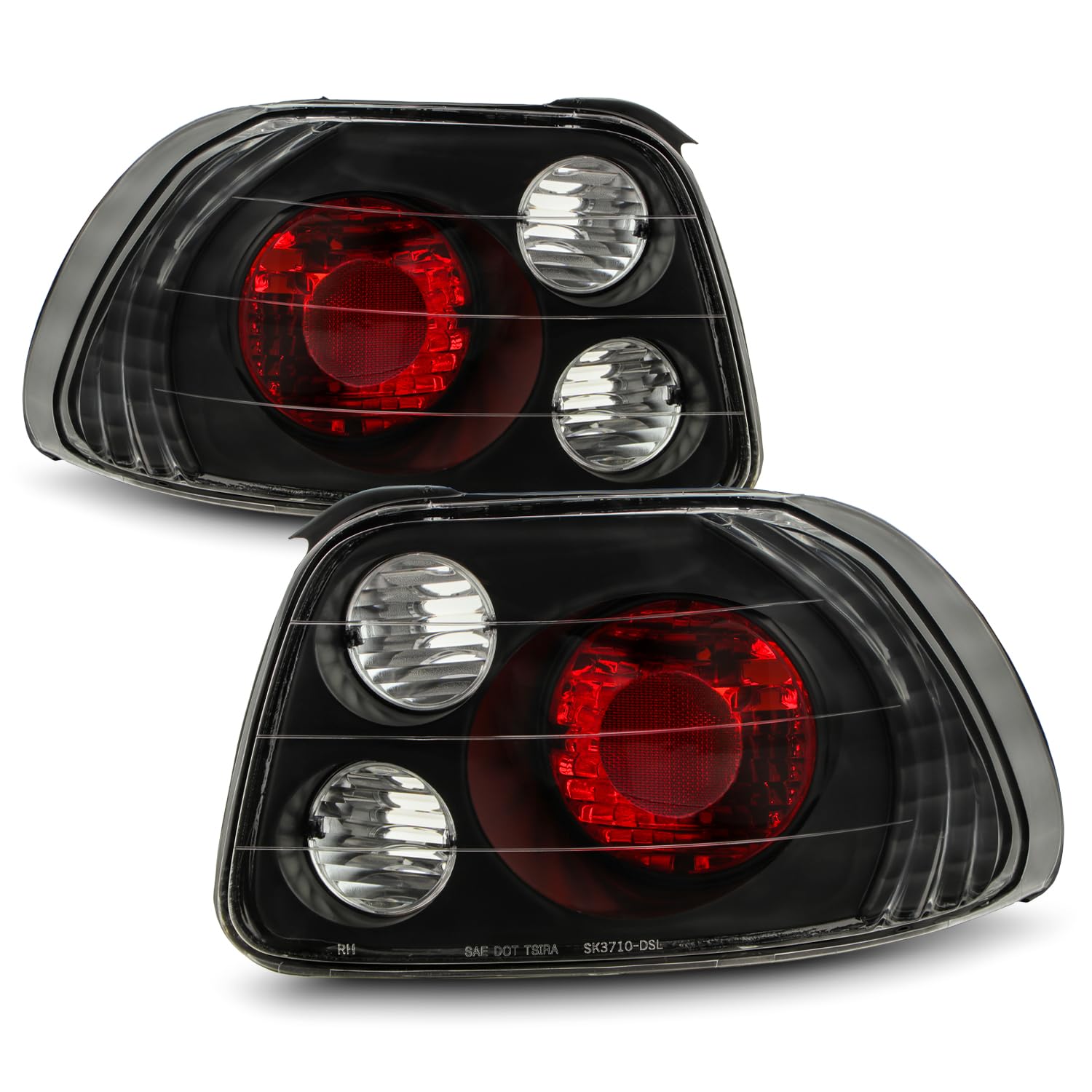 AKKON JDM Black Tail Brake Lights Lamp Pair for 1993-1997 Honda Civic Del Sol Sport Coupe - Left + Right Replacement - Perfect for Night Driving & Car Customization